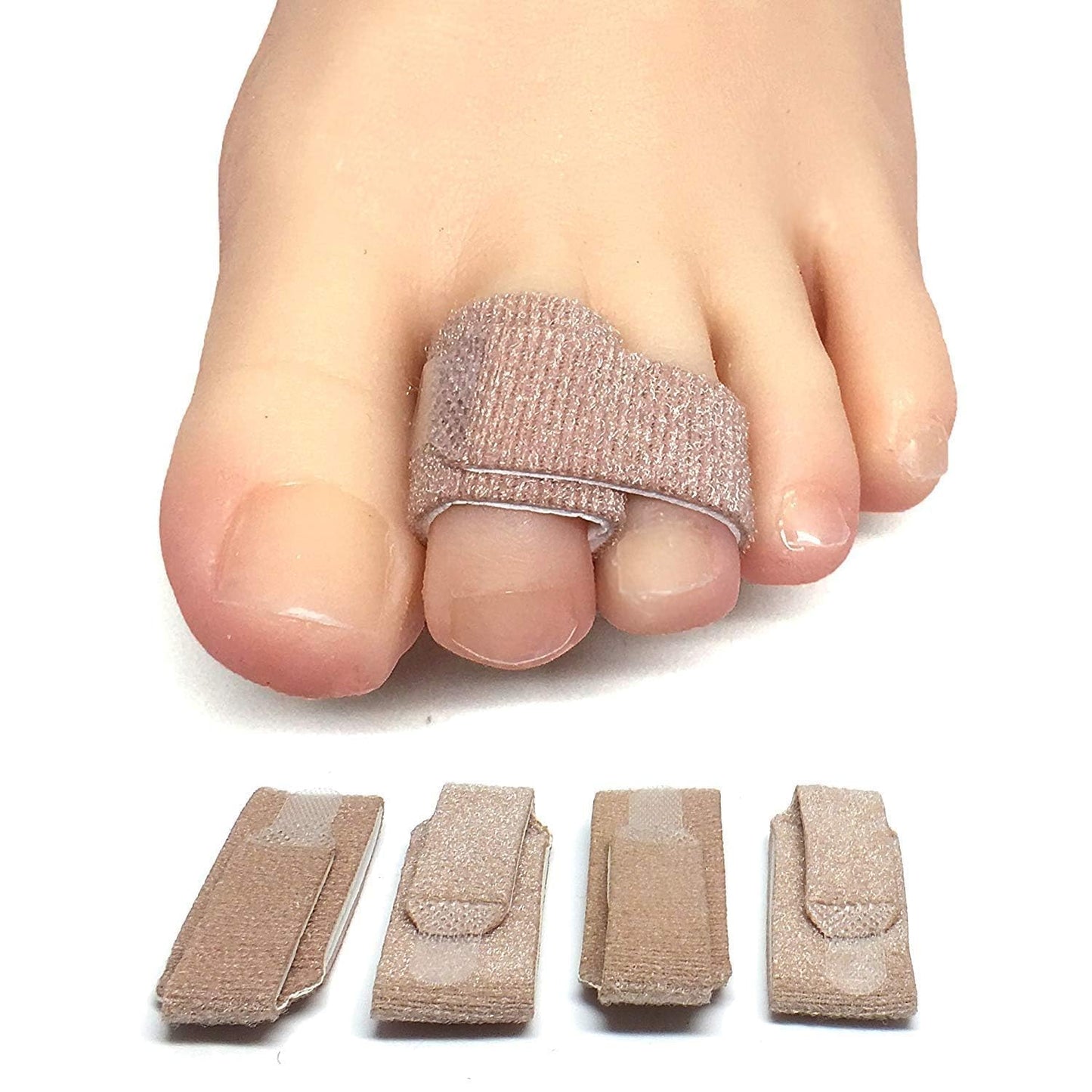 ZenToes Hammer Toe Corrector for Women & Men - Reusable Fabric Buddy Wraps for Broken Toes - Cushioned Toe Splint for Protection & Recovery & Hammertoe Straightener - 4 Count (OSFM, Beige)