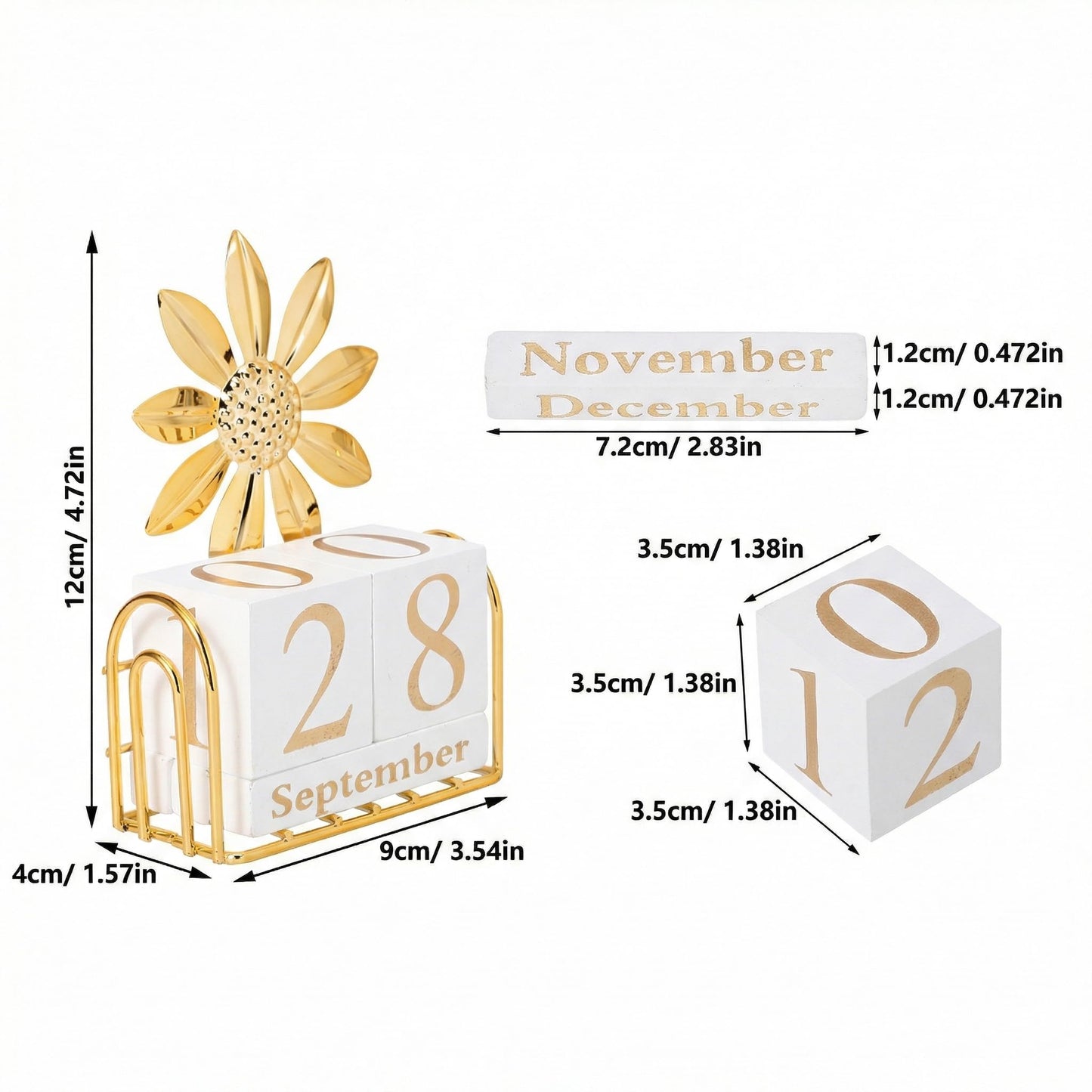 SUPVOX Wooden Perpetual Calendar Blocks for Desk, Office, Home Decor, Adjustable Wood Month Date Display Blocks, Sunflower Design, 4.72 X 3.54 X 1.57 Inches