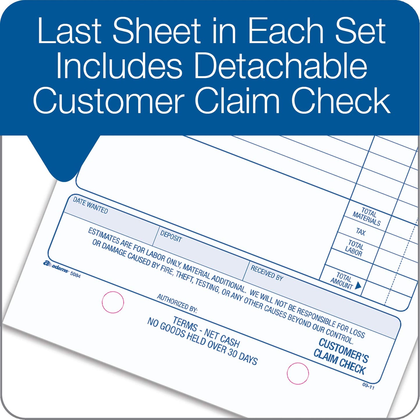 Adams Repair Order Book, 3-Part Carbonless, White/White/White, 5-9/16 x 8-7/16 Inches, 50 Sets (T5084)