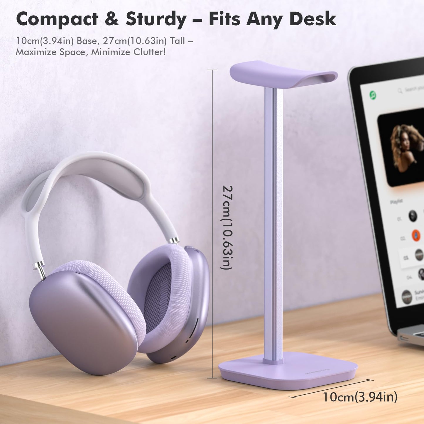 MANMUVIMO Headphone Stand, Desktop Headset Holder (Purple) Heavy Base Desk Earphone Stand Aluminum Gaming Headset Hanger Rack for AirPods Max, AirPods, AirPods Pro, Beats, Bose