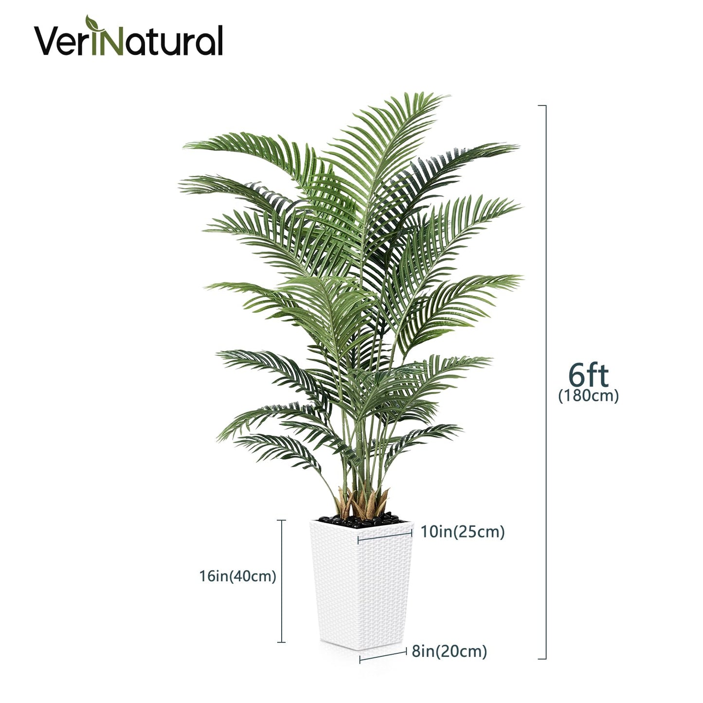 VeriNatural 6FT Artificial Palm Tree - Tall Fake Tree with White Taper Planter & Pebbles, UV Resistant for Indoor & Outdoor Decor - Large Potted Faux Plant for Living Room, Office, Home Decor,VN130