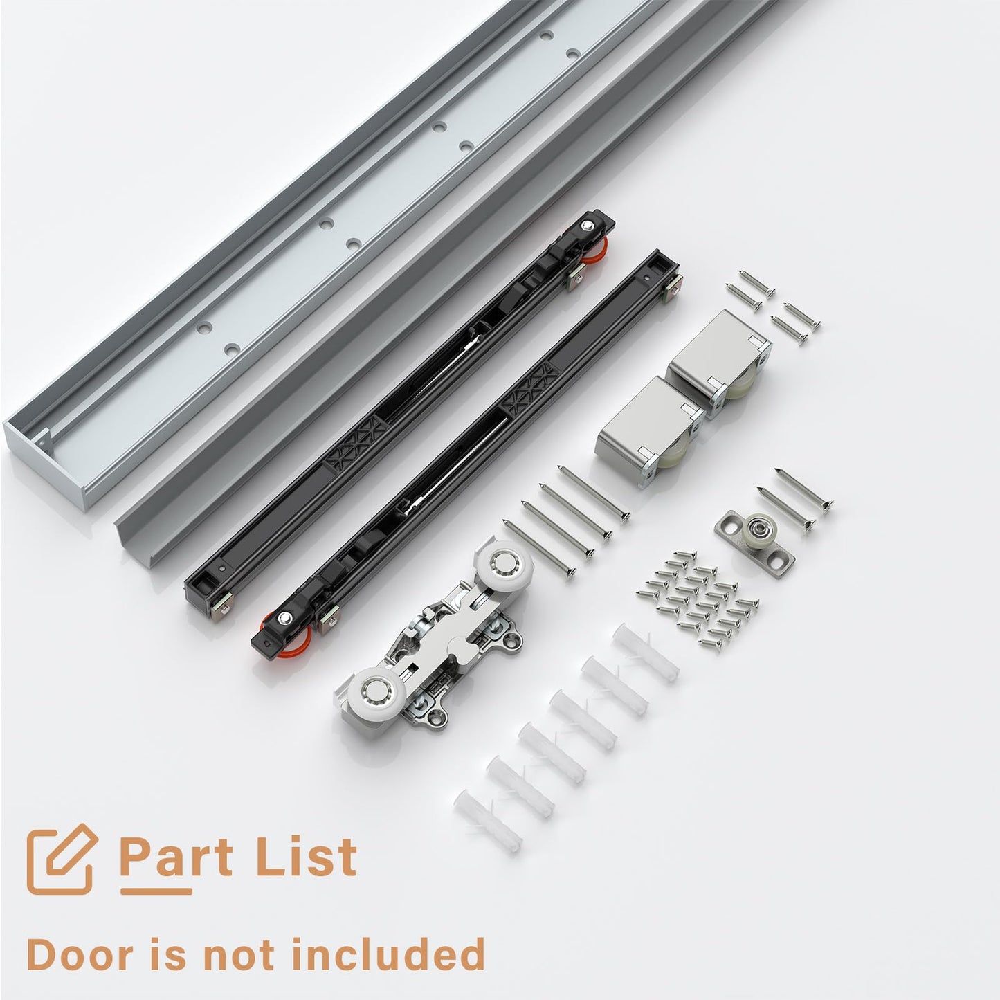FINOSEN 34inch Concealed Sliding Barn Door Hardware with Soft Close Mechanism, Invisible Floor Track, Fit MIN Opening Width 26in, Wall Mount System, Aluminum(Door is not Included)
