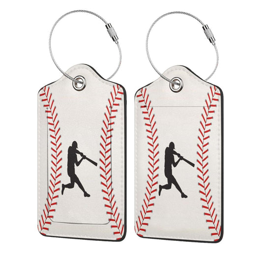 2 Pcs PU Leather Travel Name ID Tags - Baseball Luggage Tags with Full-Width Design, Stainless Steel Loop, Address Card for Luggage