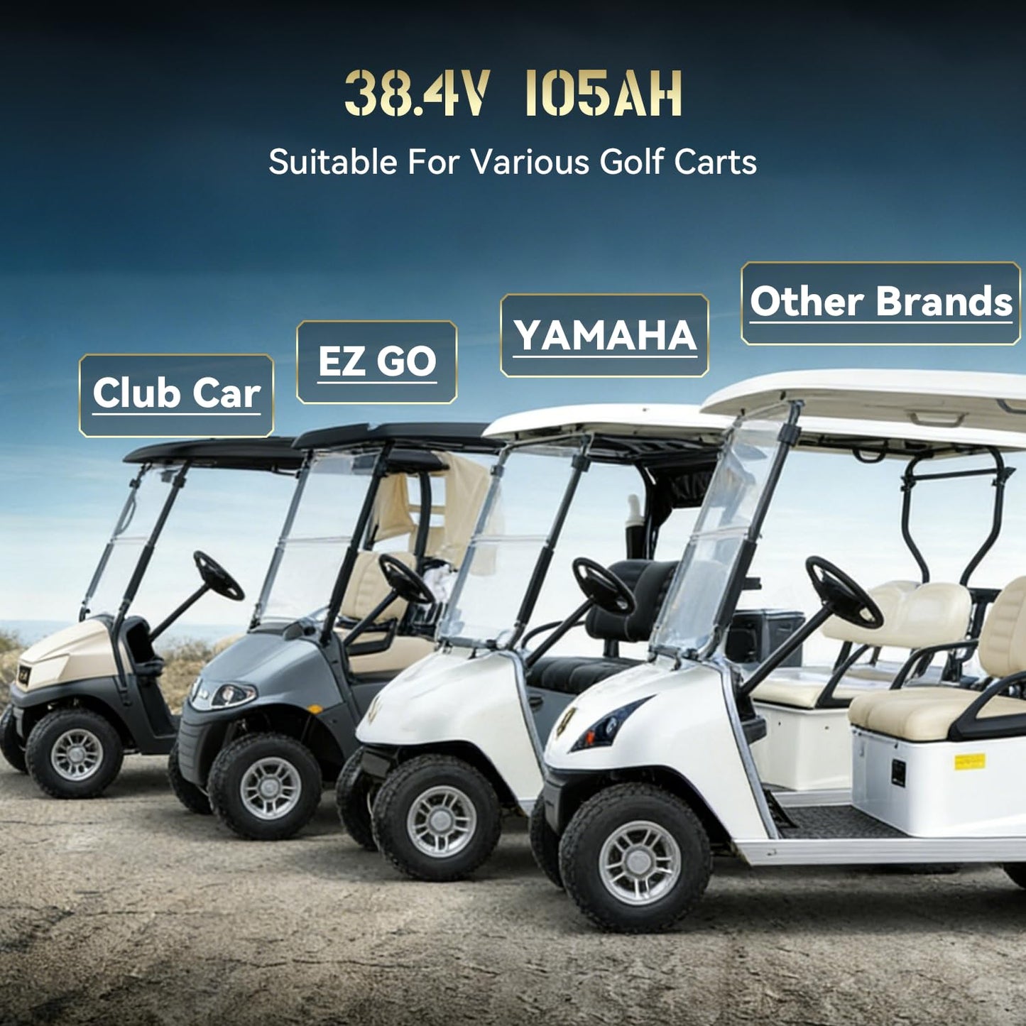 36V 105Ah Lithium Golf Cart Battery, 36 Volt LiFePO4 Battery, built-in Bluetooth 200A BMS and LCD display, IP65, with 43.8V 25A lithium battery charger, perfect for golf carts,Trolling Motor