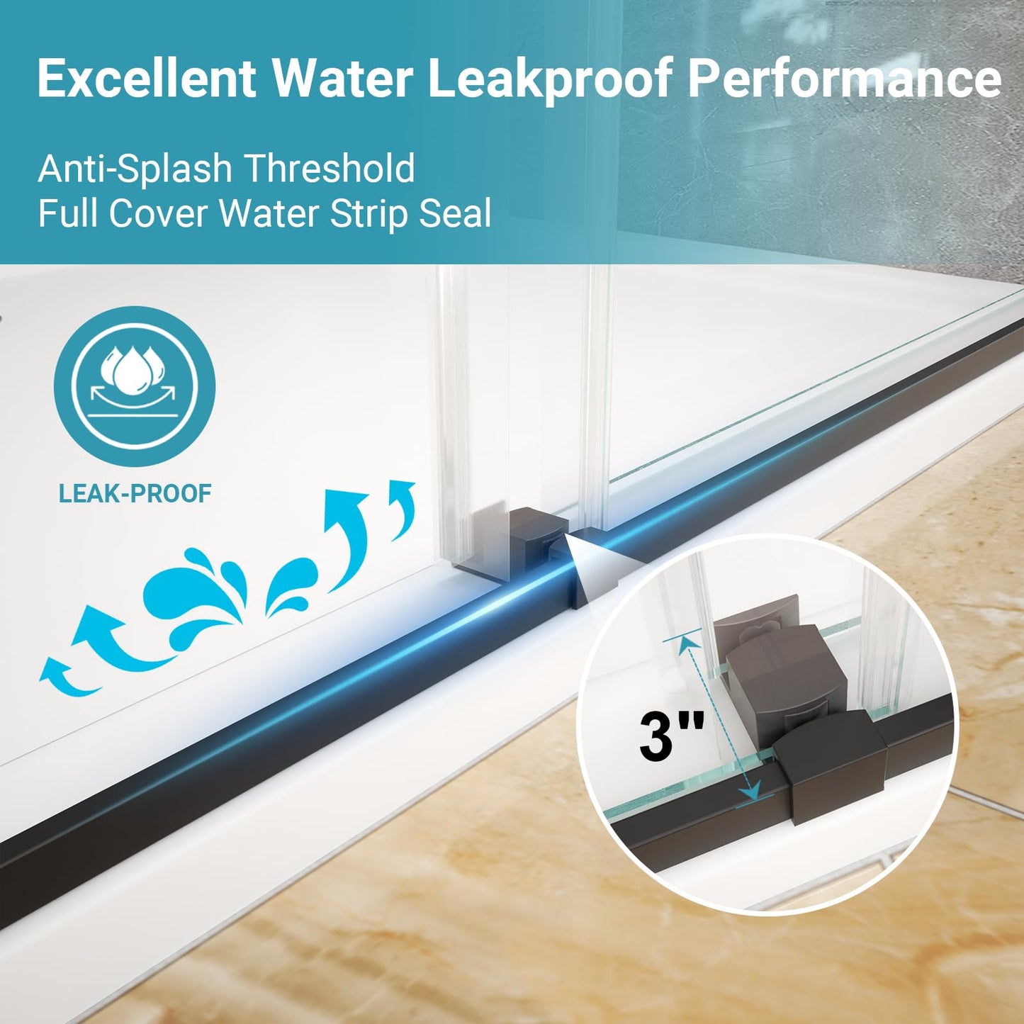 BATHWILLER 44"-48" W x 76" H Double Sliding Shower Door, 5/16" (8mm) Clear Tempered Glass Frameless Shower Door with Nano Easy Clean Coating, Stainless Steel Hardware, Matte Black
