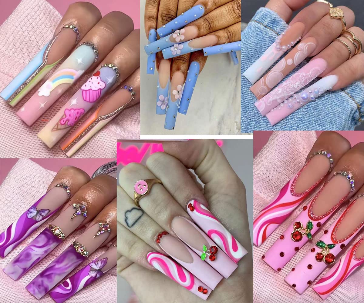 SITELENABY Acrylic 3XL Full Cover Square Nail Tips, 12 Sizes, 360pcs, Clear, Glossy Finish
