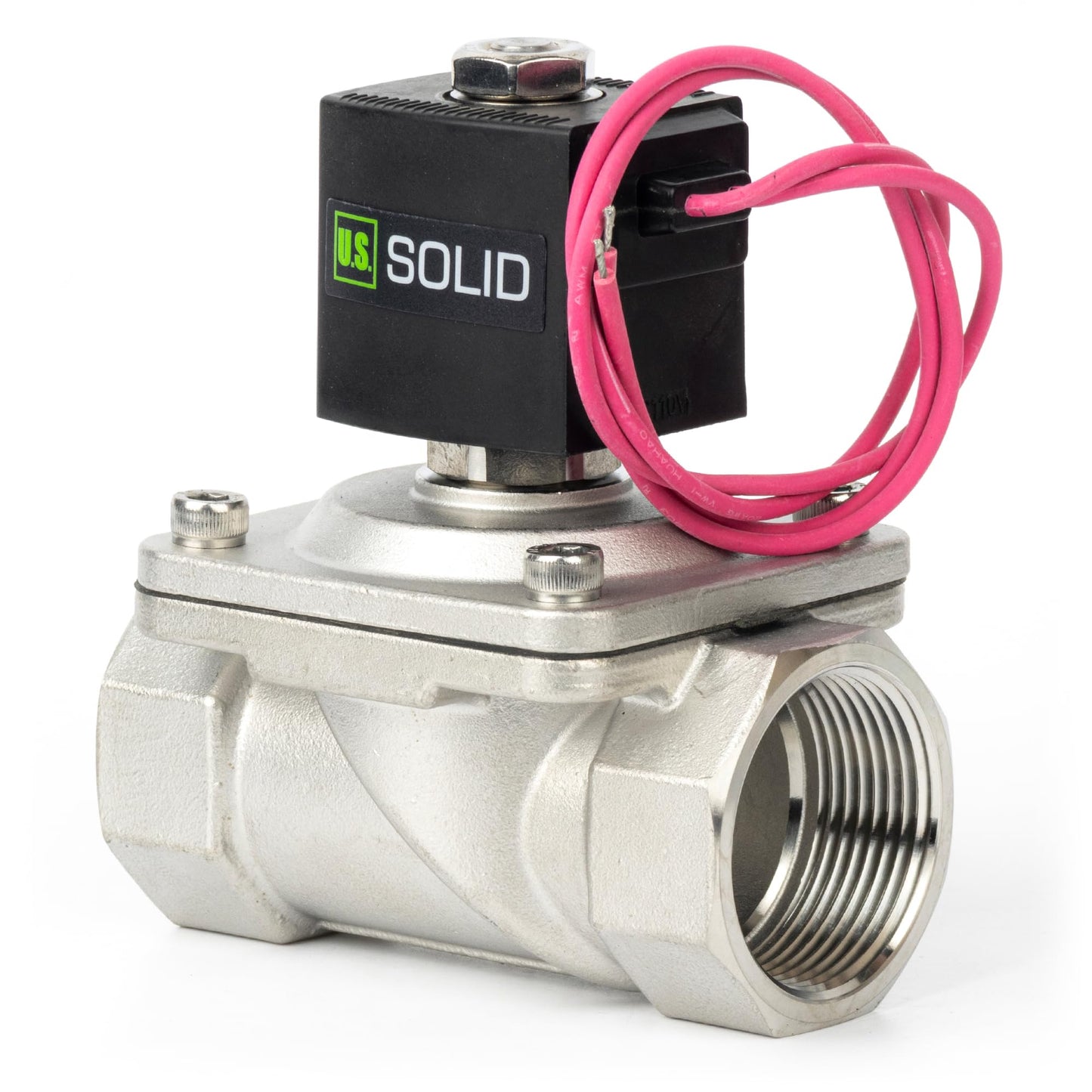 U.S. Solid 1-1/4" Stainless Steel Solenoid Valve - 110V AC Normally Closed Electric Solenoid Valve with Viton Seal, Lead Wire Type