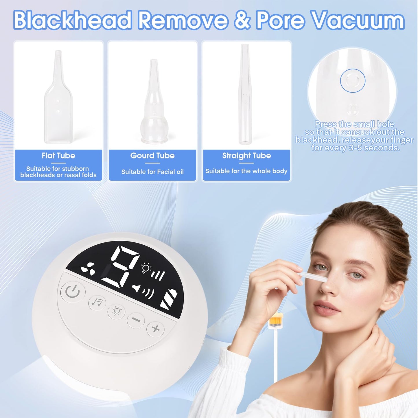 Pro Cordless Microdermabrasion Machine, Beauty Star Portable Facial Pore Vacuum Tool for Blackhead Removal, Glowing Skin, 3 Diamond Tips & 9-Setting Suction, Home and Salon Use