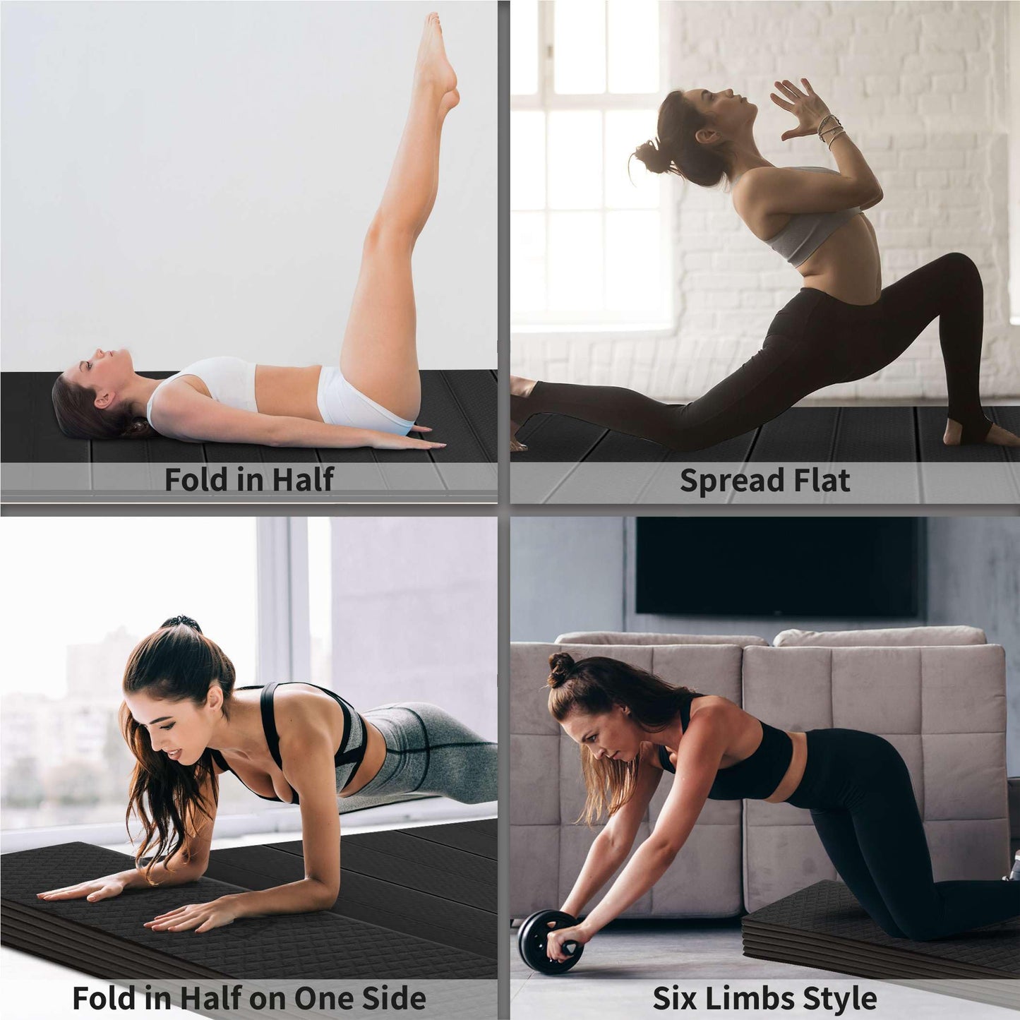 Feetlu Foldable Large Yoga Mat: Extra 1/3 Inch Thick Workout Mat for Home Gym and Travel - Anti-Slip Folding Exercise Mat for Yoga, Pilates, and More