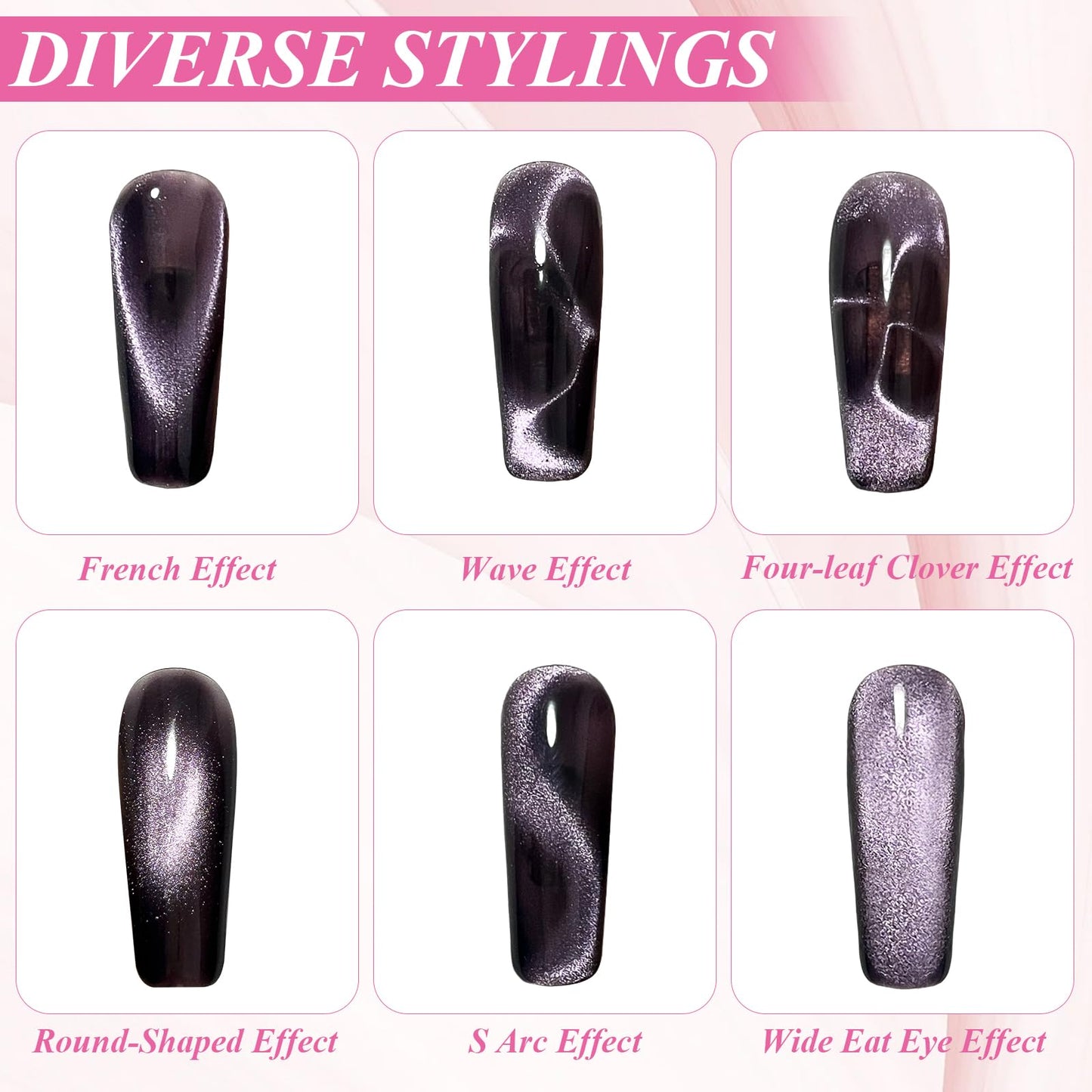 Plman 4 in 1 Cat Eye Nail Magnet, Multifunctional Cat Eye Gel Nail Polish Magnet, Beginner-friendly Cat Eye Magnet for Nail, Nail Magnet Tool for Nail Art DIY Home, Salon, Studio (4 in 1 Set-Pink)