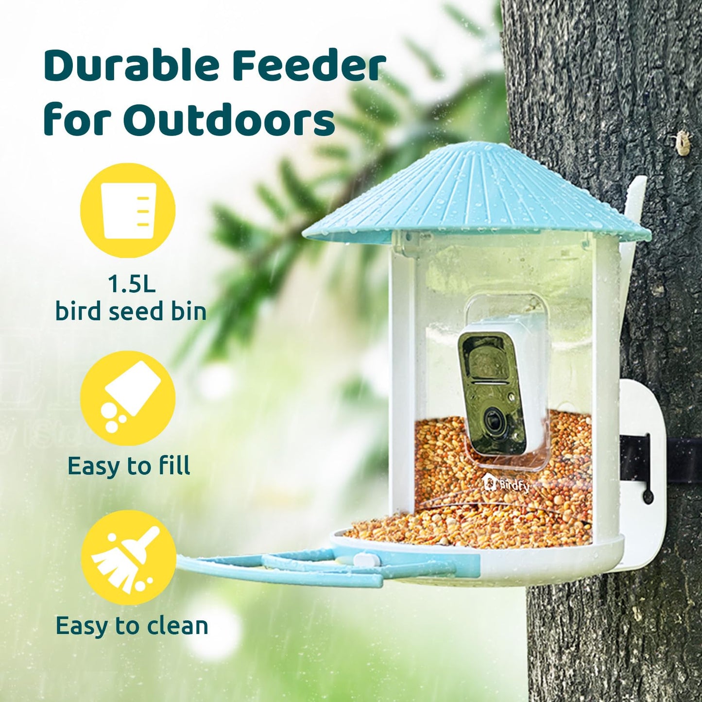 NETVUE by Birdfy Smart Bird Feeder with 2K HD AI Camera Solar Powered, Wireless Wildbird Watching, Live Stream&Color Night Vision, Auto-Capture & Notify, Free Cloud Storage(AI by Subscription)