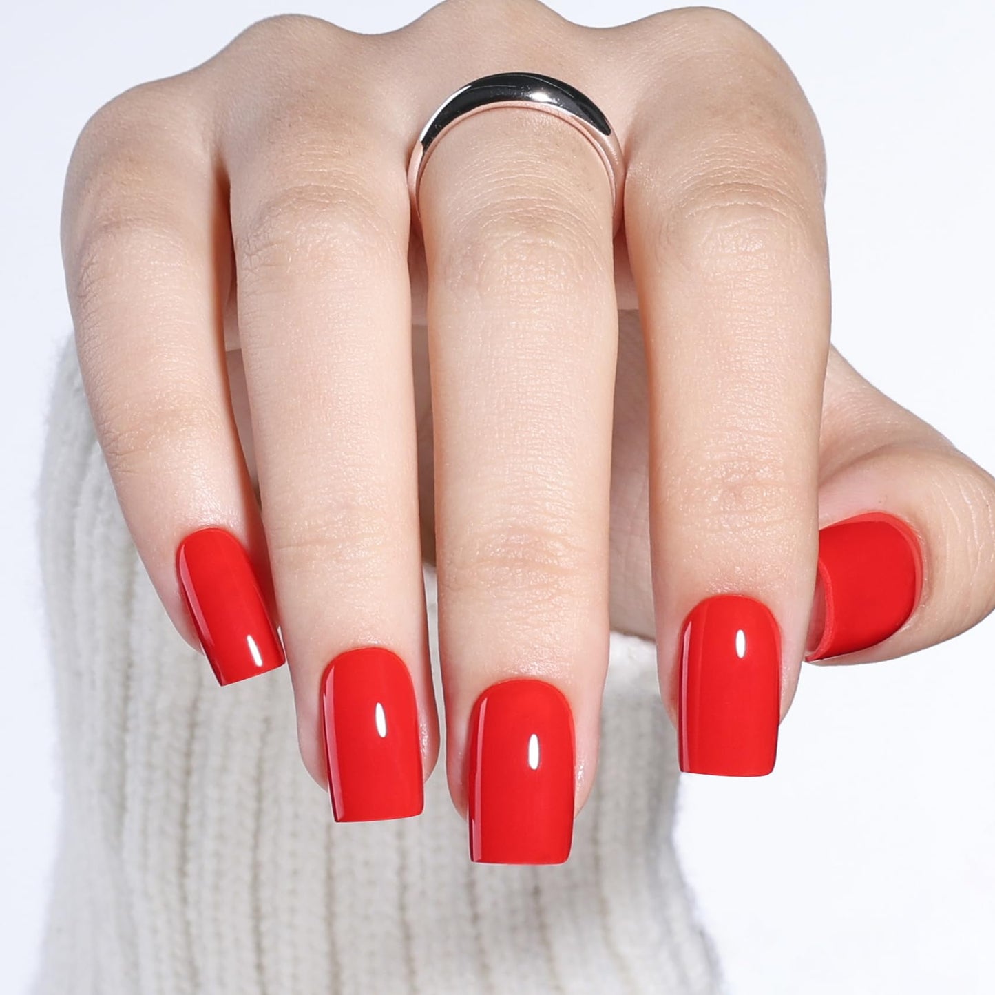 Red Press On Nails Square - Short Square Fake Nails with Nail Glue, Red Press On Nails Opaque Reusable Stick On Nails in 16 Sizes - 32 Nail Kit for Women & Girls | Salon Quality