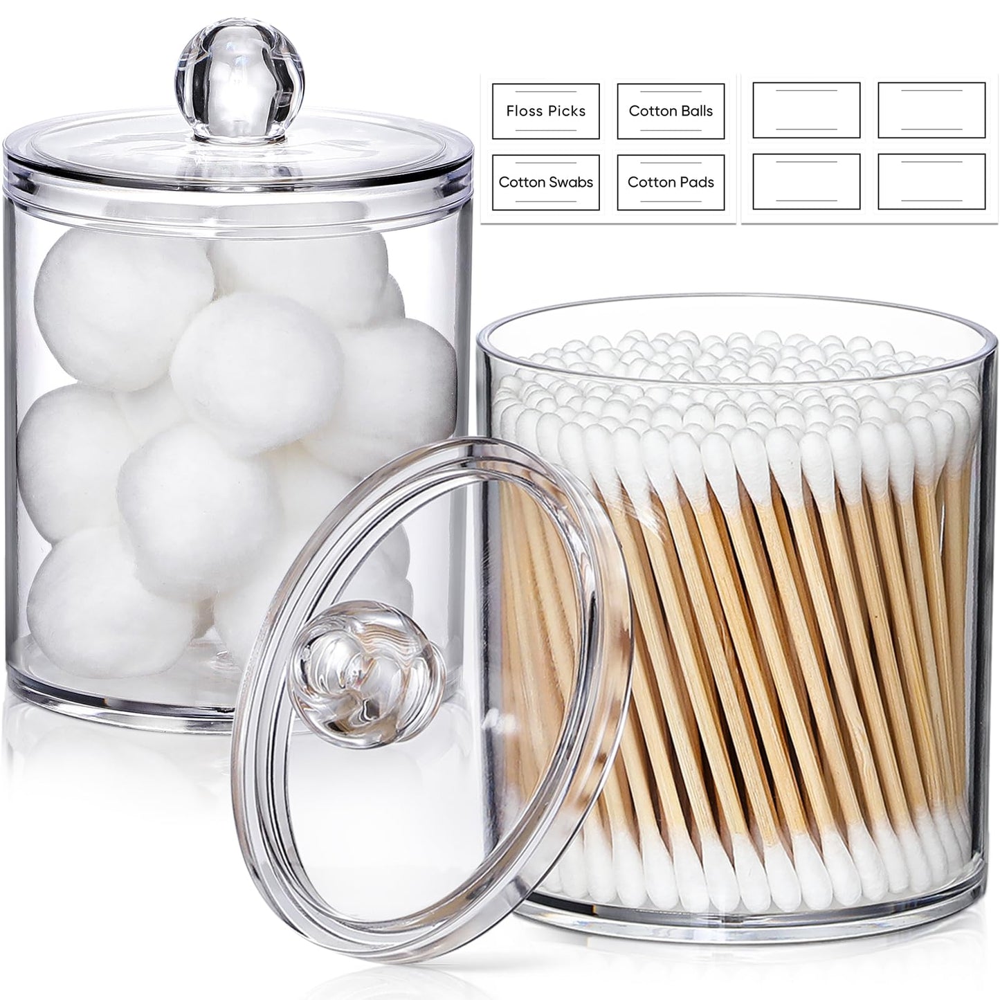 AOZITA - Paquete de 4 dispensadores para Qtip, bolas, almohadillas de algodón, púas de hilo dental. Tarros de boticario, accesorios esenciales de baño, organizador de maquillaje de tocador