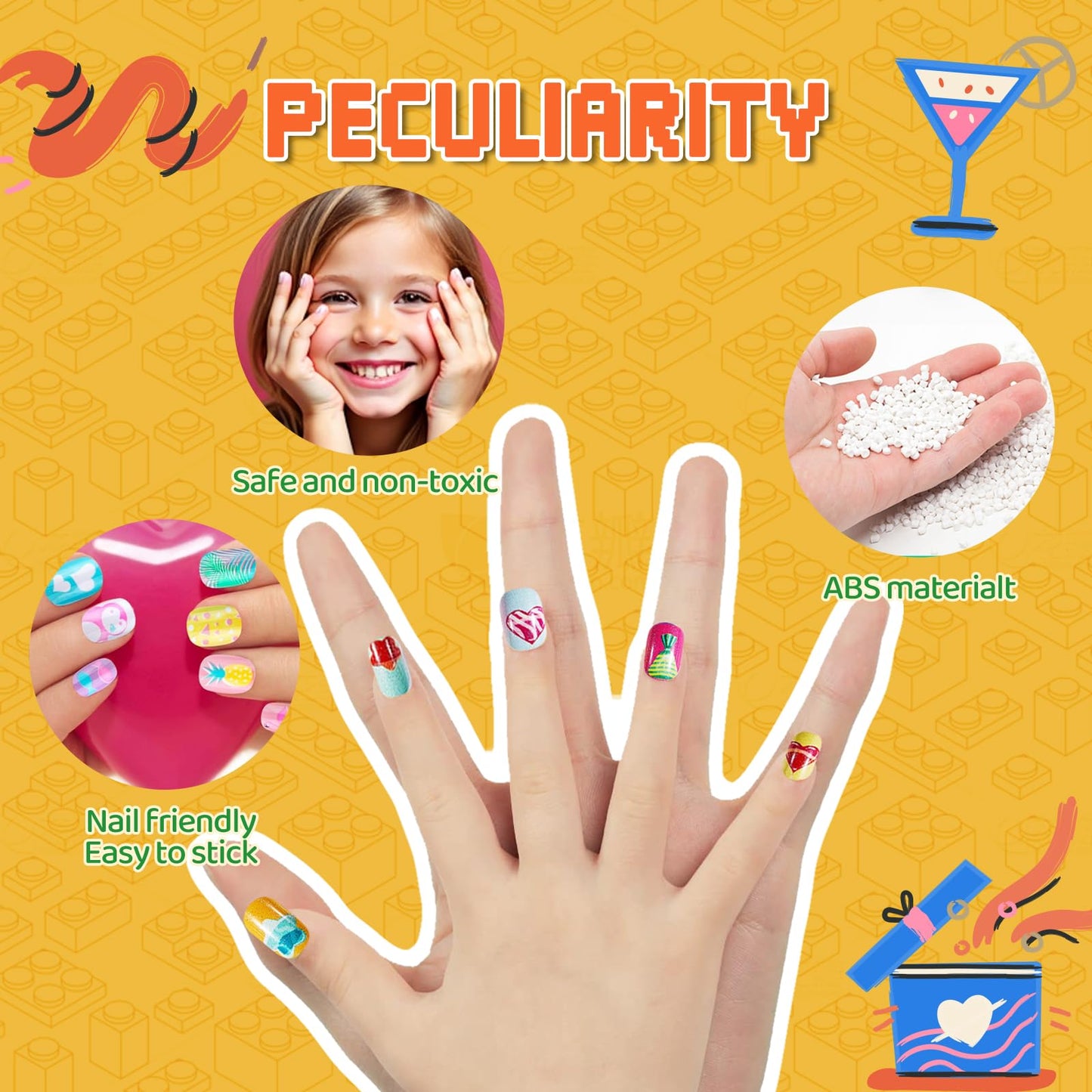 240PCS Kids Press on Nails with Glue Cute Pre glue False Nails for Children Girls Long lasting Quick Stick on Full Cover Acrylic Nail Kit for Girls Kids Gift DIY Nail Art Decor (Candy Unicorn)
