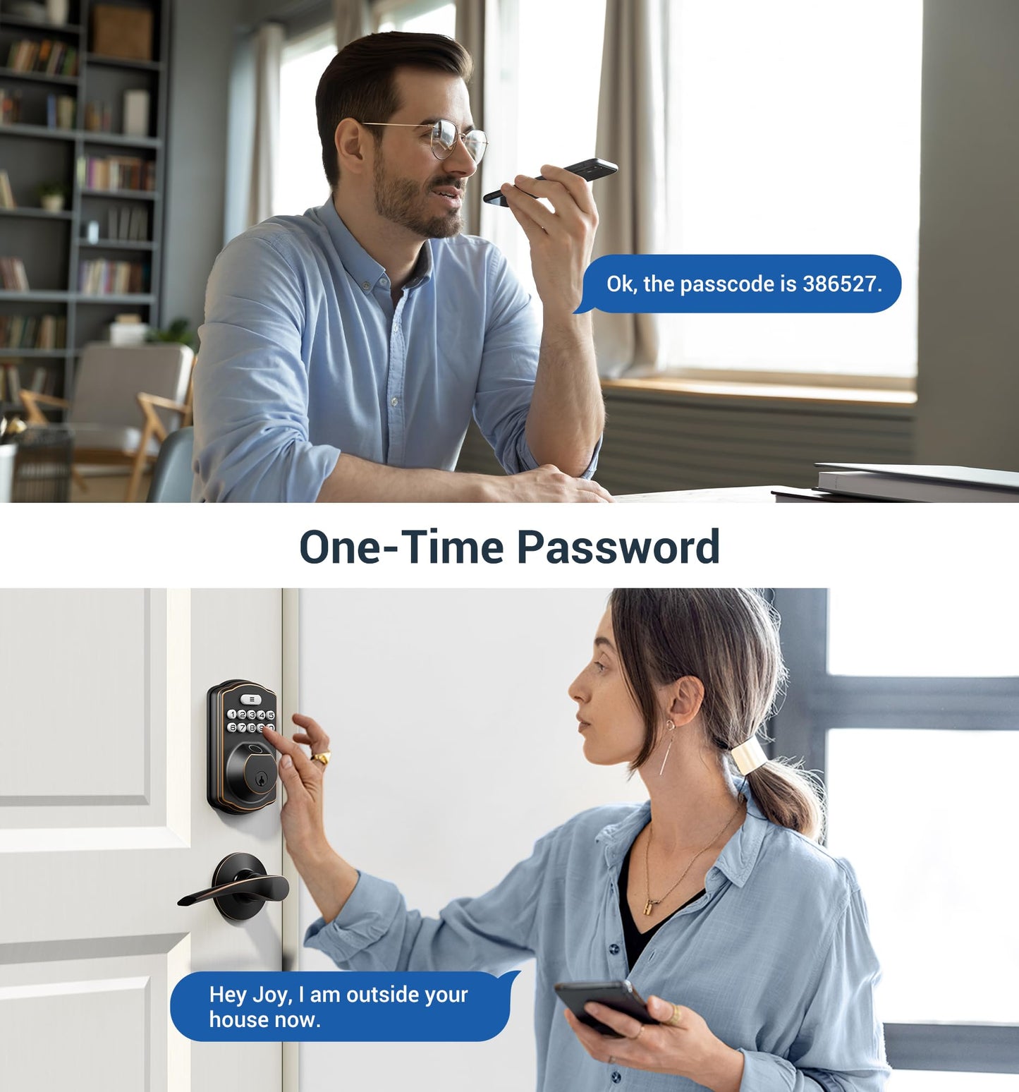 Veise Fingerprint Door Lock with 2 Lever Handles - Keyless Entry Door Lock, Electronic Keypad Deadbolt, Digital Smart Code & Front Handle Sets, Auto-Locking, Easy Installation, Oil Rubbed Bronze