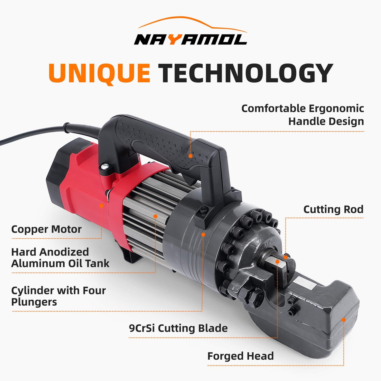 NAYAMOL RC-22 1400W Electric Hydraulic Rebar Cutter, Cuts 3/16"(5mm)–7/8"(22mm) #7 Rebar, Fast 2–3s Cutting Speed, 110V Portable Rebar Cutting Machine with Pure Copper Motor and Toolbox