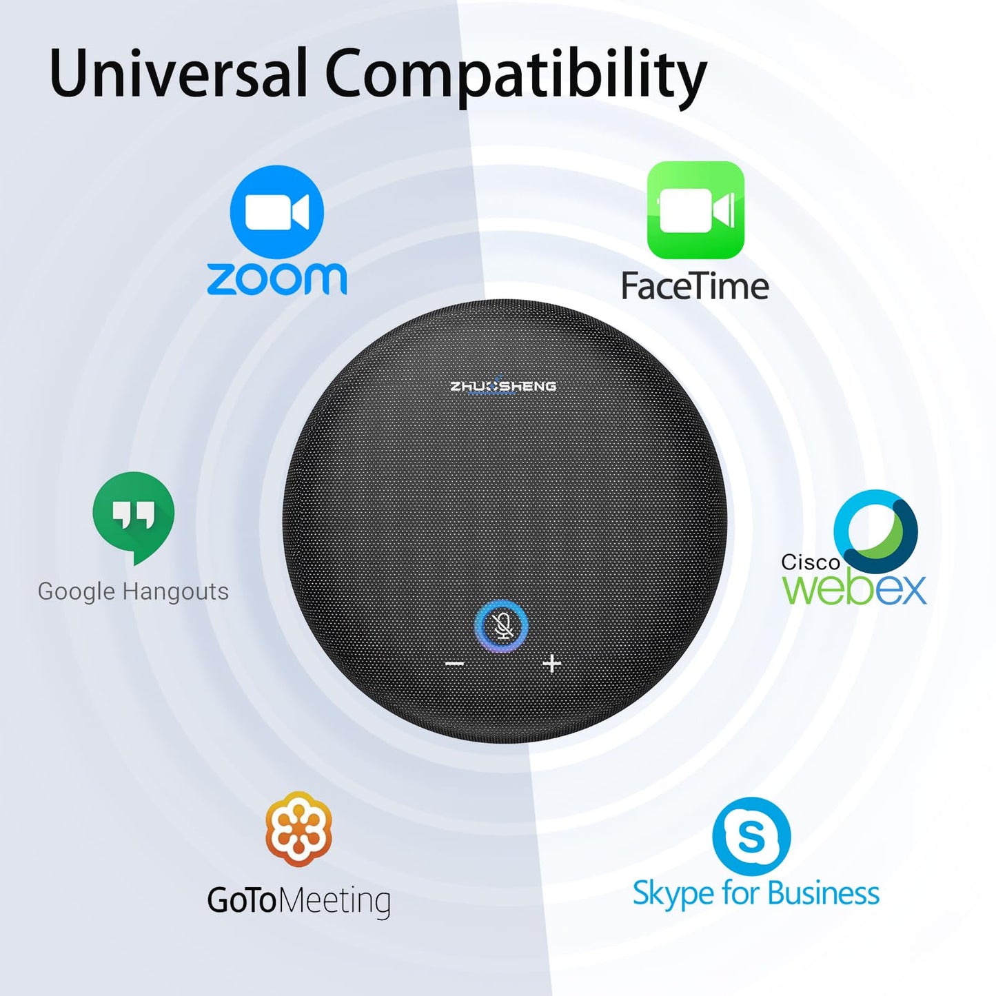 ZHUOSHENG Conference Speaker and Microphone, USB Sperakerphone with 10 AI Mics, 360° 66Ft Voice Pickup, Noise Reduction and Echo Cancellation for 10 People, Compatible with Multi-Leading Platforms