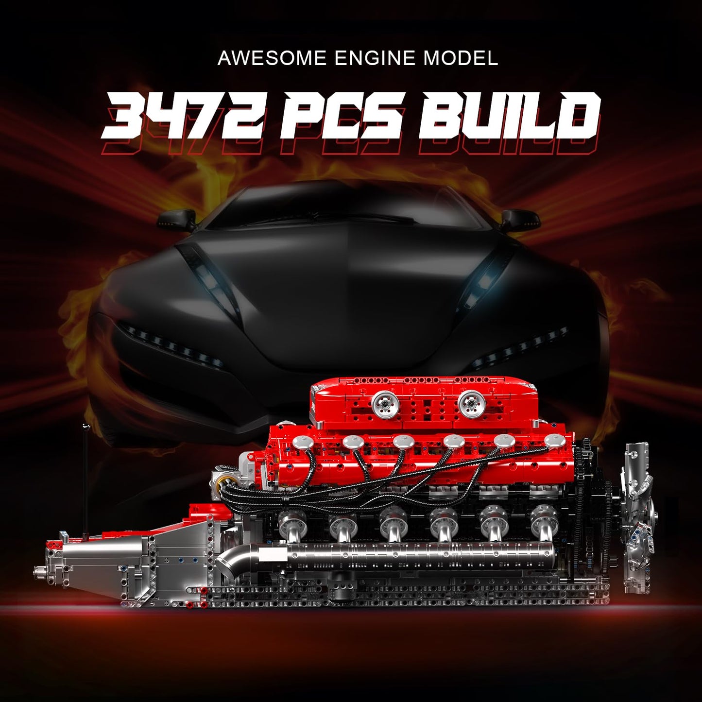 Mould King V12 Engine Model Kit that Runs - Motorized Mini Engines Building Blocks Set with Battery & Gearshift, Car Construction STEM Toy for Adults, DIY Mechanic Engineering Kit (3472+ PCS)