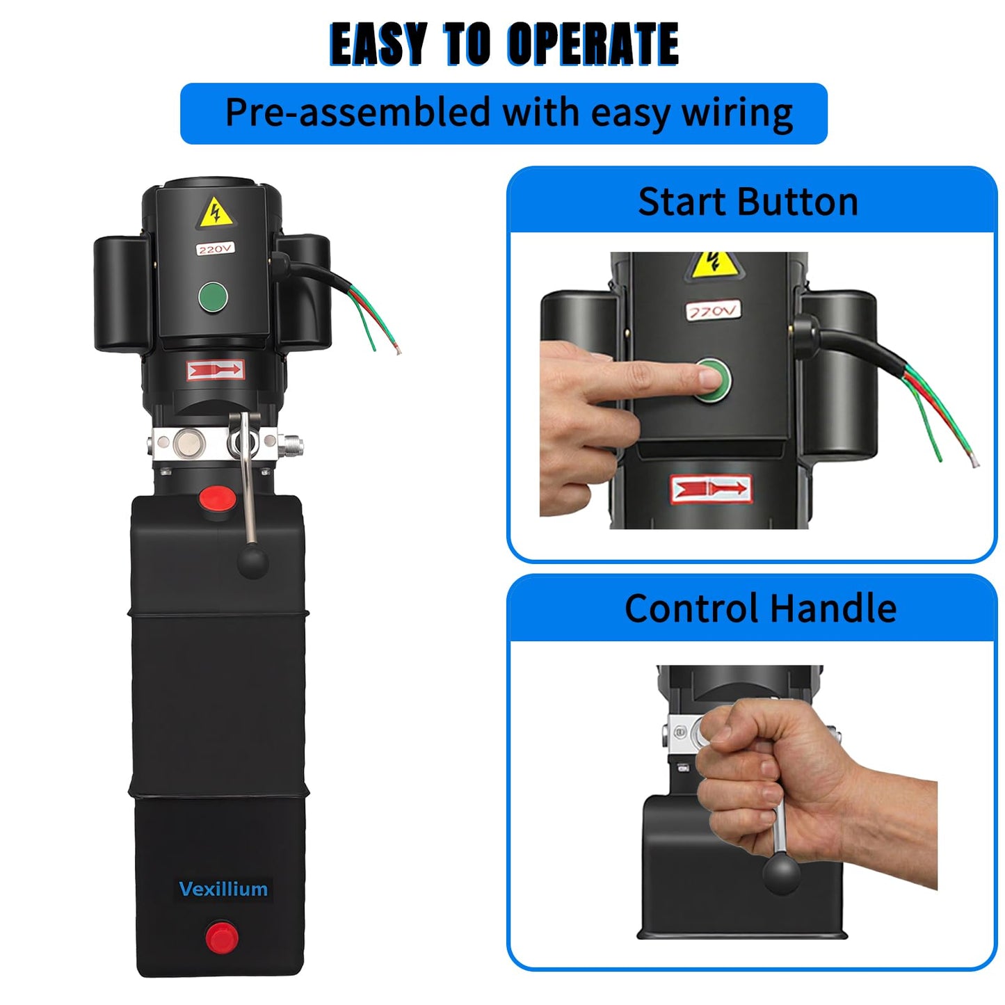 Vexillium Hydraulic Power Unit for Car Lift, 220V Automotive Lift Hydraulic Pump,15 Quarts Plastic Reservoir Car Lift Pump,Single-Acting Pump for Single-Post, Double-Post and Four-Post Lifts