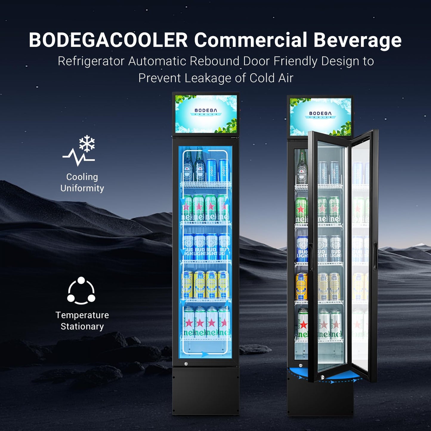 BODEGACOOLER Commercial Merchandiser Refrigerator, Glass Door Commercial Beverage Refrigerator, Beverage Display Cooler with Soft LED Light and Adjustable Shelves, 5.7 Cu. Ft. Single Swing Door, Black