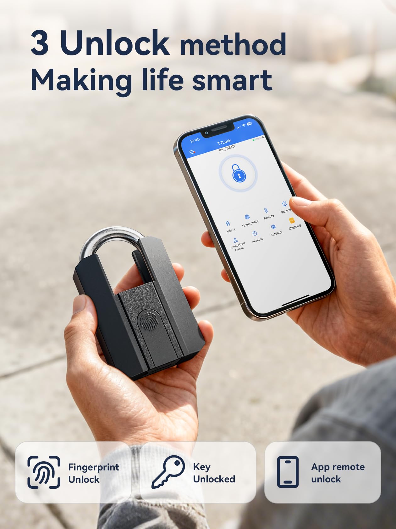 NexusLab Heavy Duty Smart Fingerprint Padlock with Key, IP67 Waterproof Bluetooth Outdoor Gate Lock, Anti-Theft App Control & Log Record, High Security Gym, Fence, Shed, Pool & Storage Unit Locks