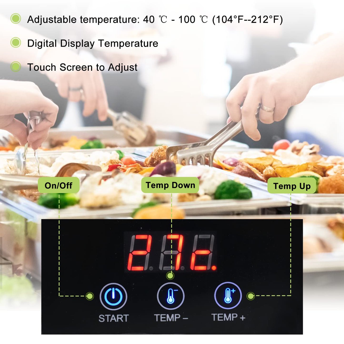 YMJOINMX Electric Roll Top Chef Chafing Dish Buffet Set 2 Pans Buffet Servers and Warmers Digital Display Temperature Warming Tray Stainless Steel Food Warmer for Parties Commercial Food Steam Table