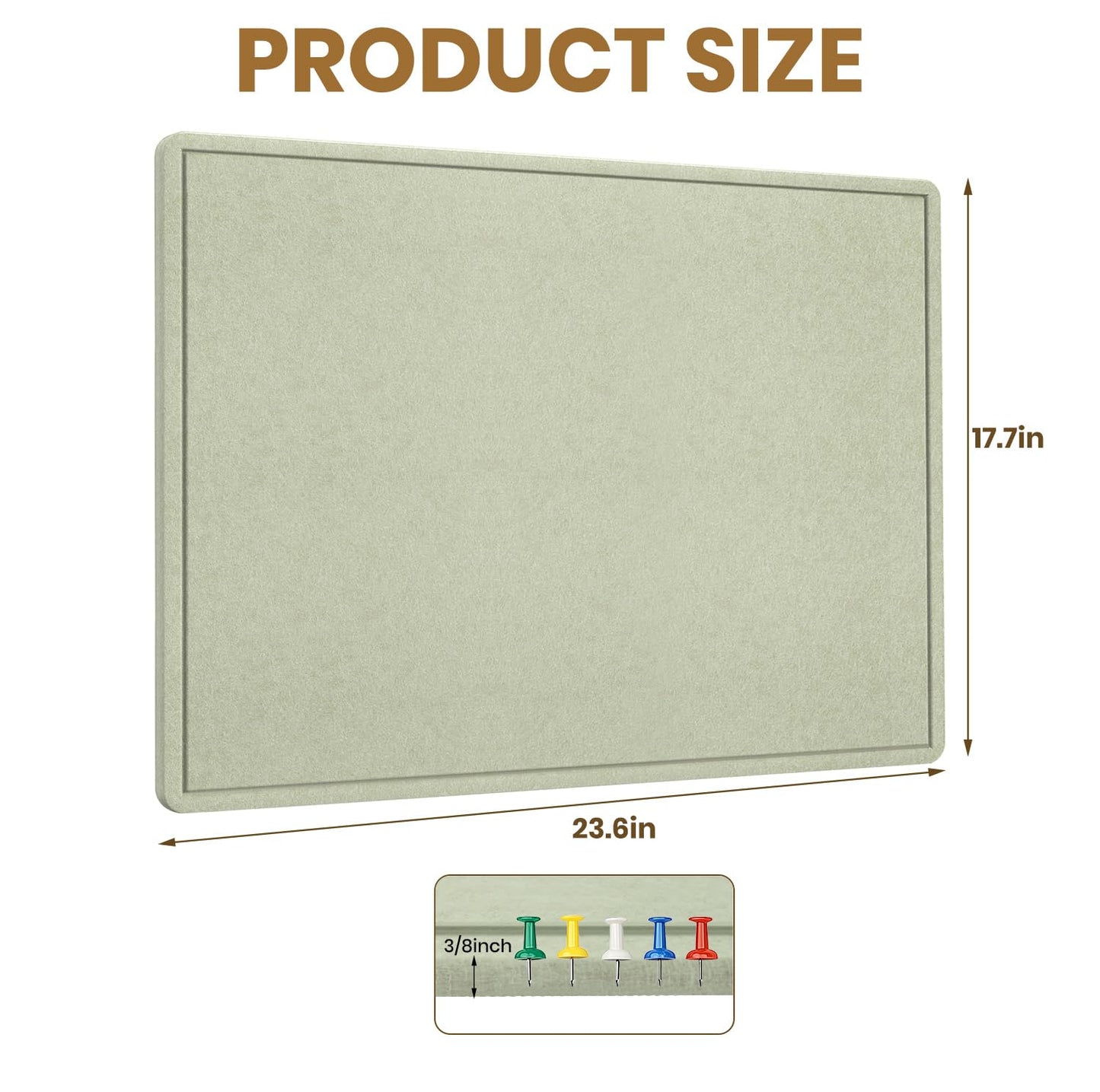 Bulletin Board, 23.5 X 17.5 inches Cork Board with 20 Pushpin, Felt Cork Board Notice Pin Board, Self-Adhesive Vision Board Mood Board Foldable Photo Board for Wall - Sage Green
