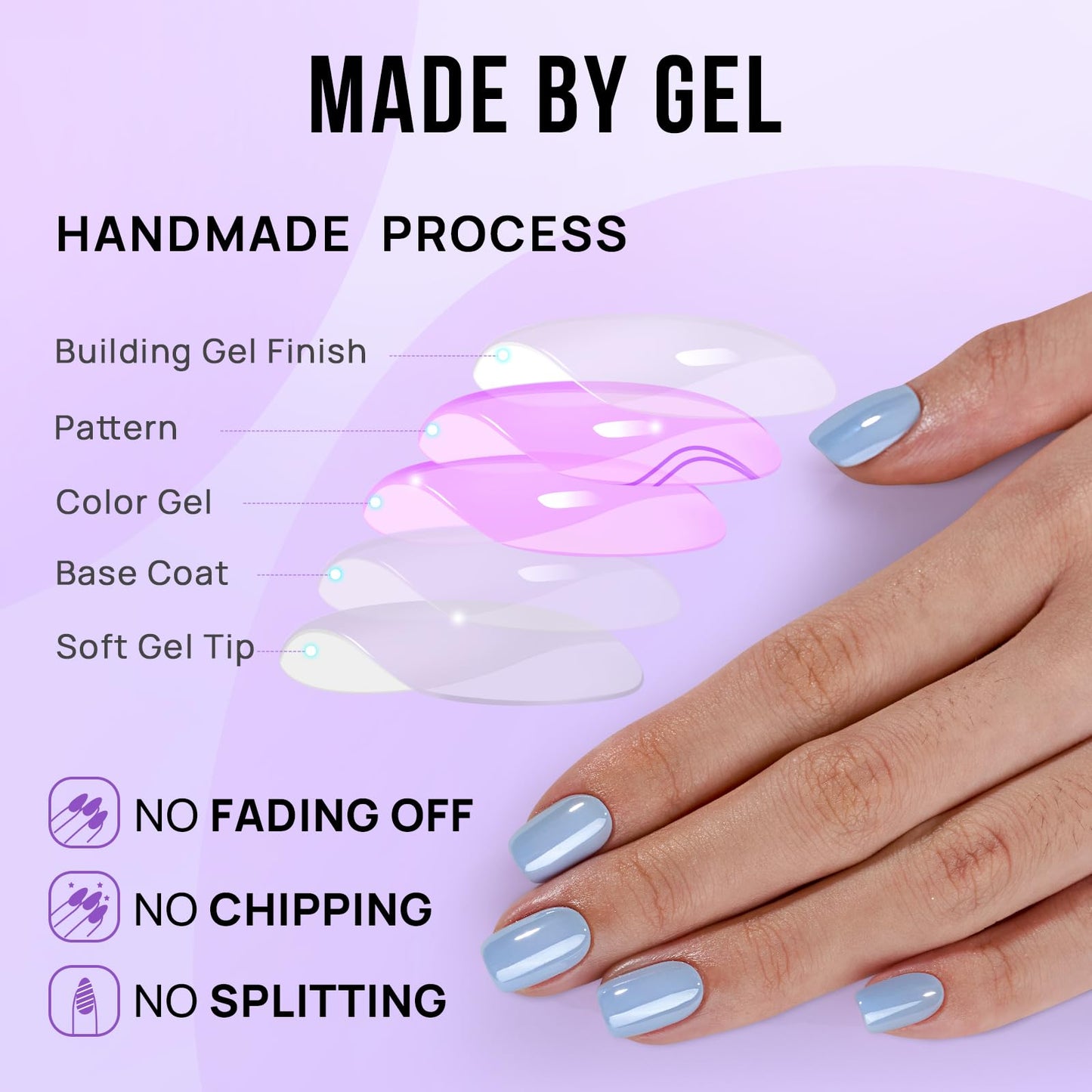 BTArtbox Press On Nails Short - Square Press On Nail, Blue Glossy Nail Tips Glue On Nails with Nail Glue, Reusable Stick On Nails in 16 Sizes - 32 Soft Gel Fake Nails Kit, Ocean Glazed
