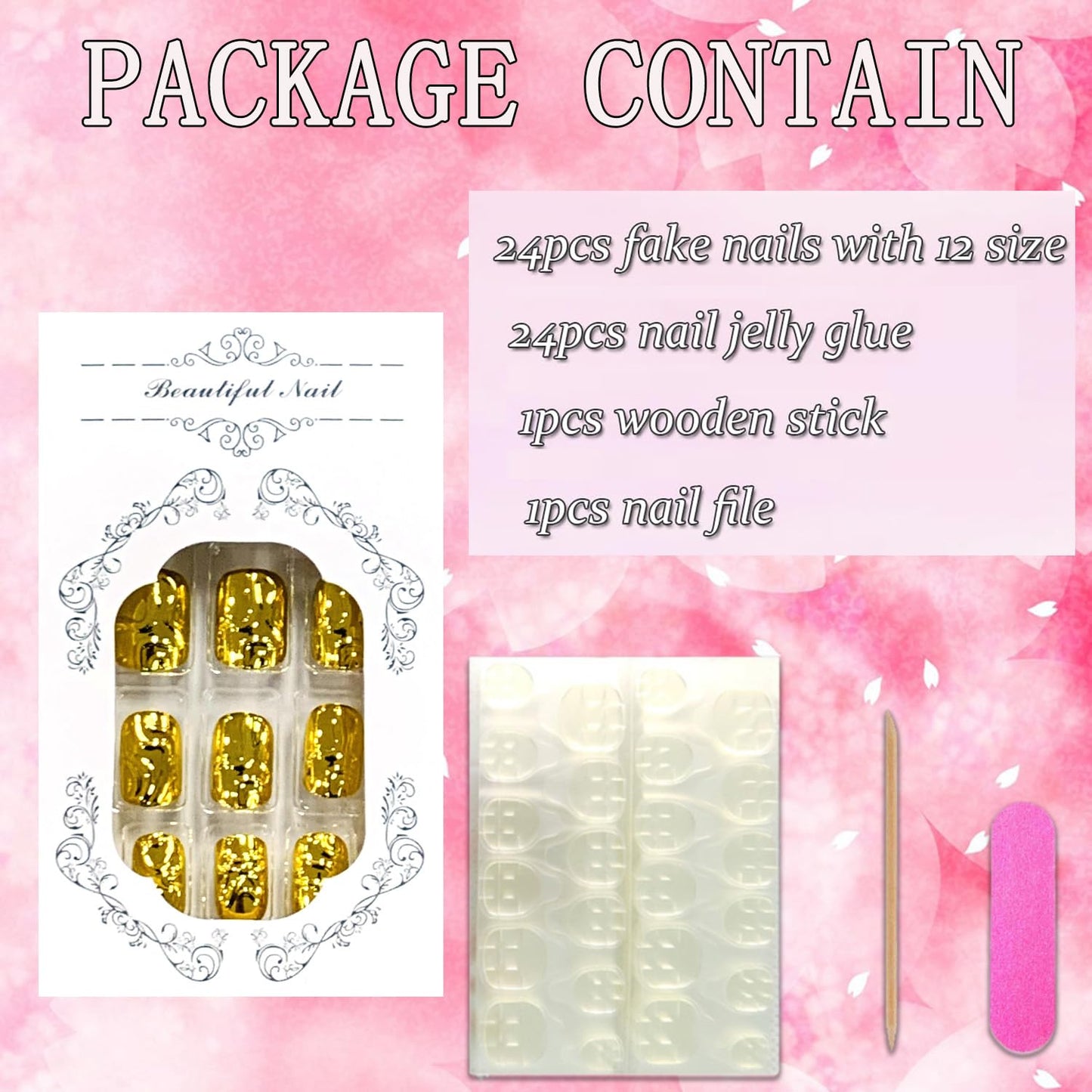 FIEONCIY Press on Nails Short Square Shaped Glossy Full Cover Square French False Nails with Designs Artificial Short Square Fake Nails with Charms Glue Stick ons Fingernails for Women Girls(JP3382)