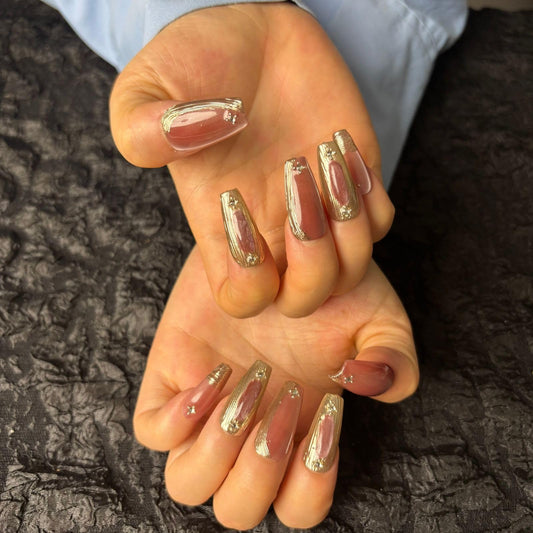 AKA Unicorn Dark Red Press On Nails Medium Long Square Fake Nails with Luxury Cat Eyes Design Stick On Nail for Woman Gift(AKA 015, Short)