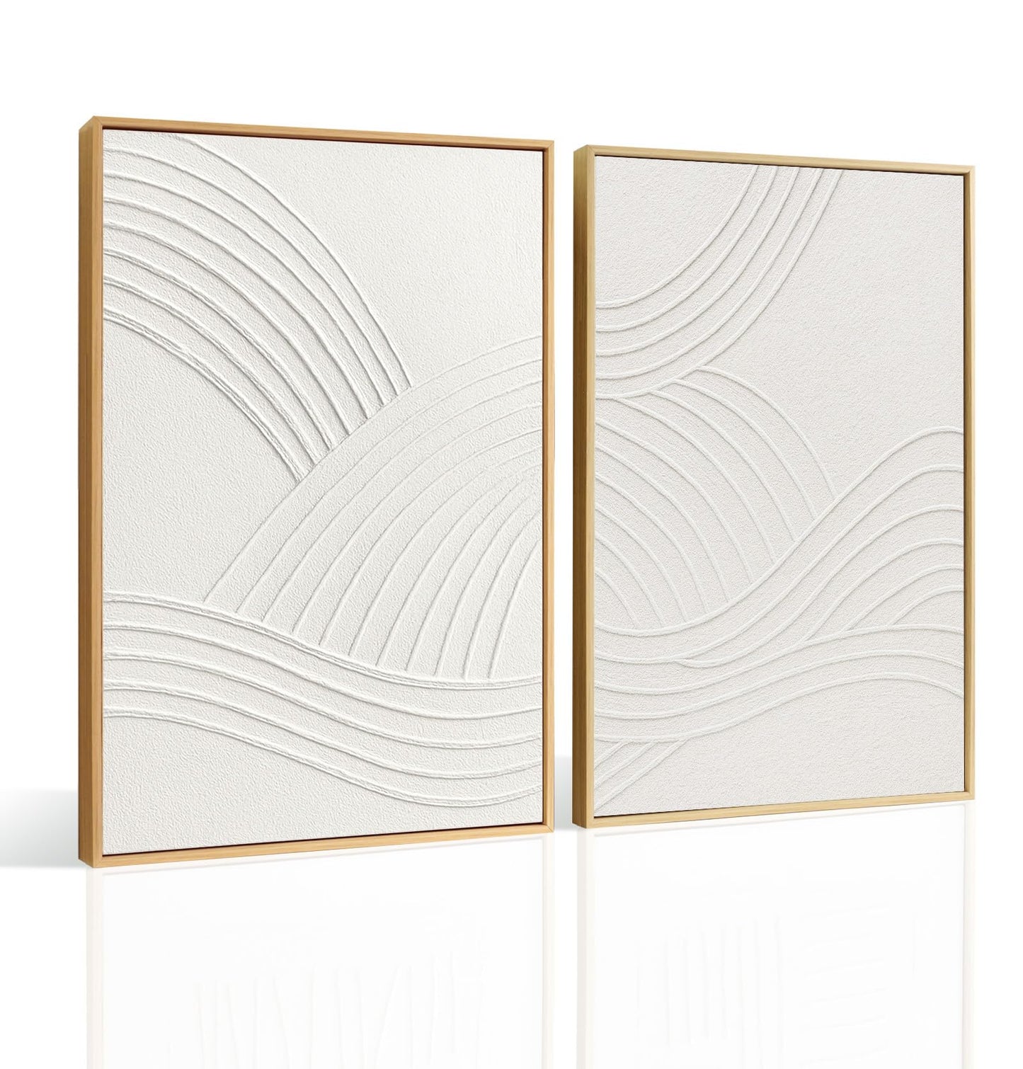 InSimSea Framed 3D Textured Wall Art, Handmade, Minimalist Abstract Wall Decor for Living Room, 2 Piece Modern White Neutral Artwork, 16x24 in, Large Wave Paintings for Hallway Office(elegance)