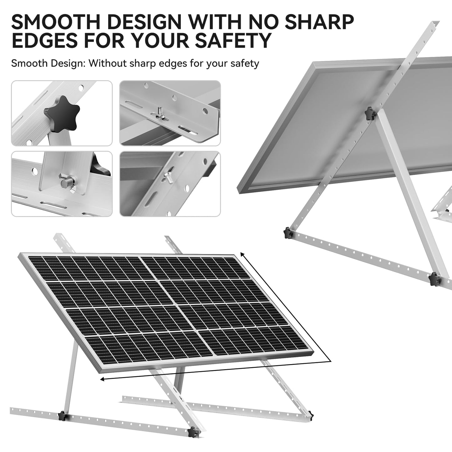 Rvpozwer Upgraded 47in 4 Sets Adjustable Solar Panel Tilt Mount Brackets, Foldable Tilt Legs, Support 100 200 300 400 500 Watt Solar Panels 4-8Pcs, Solar Panel Stand for Roof, Off-Grid, RV and Boat