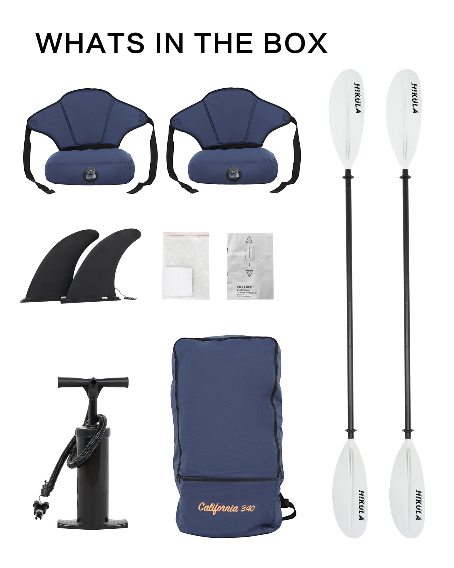 Inflatable Kayak 2 Person, Tandem Kayak, Foldable Kayaks for Adults, with Kayak Fin, 2 Aluminum Paddles, 2 Padded Seats, Hand Pump and Travel Backpack
