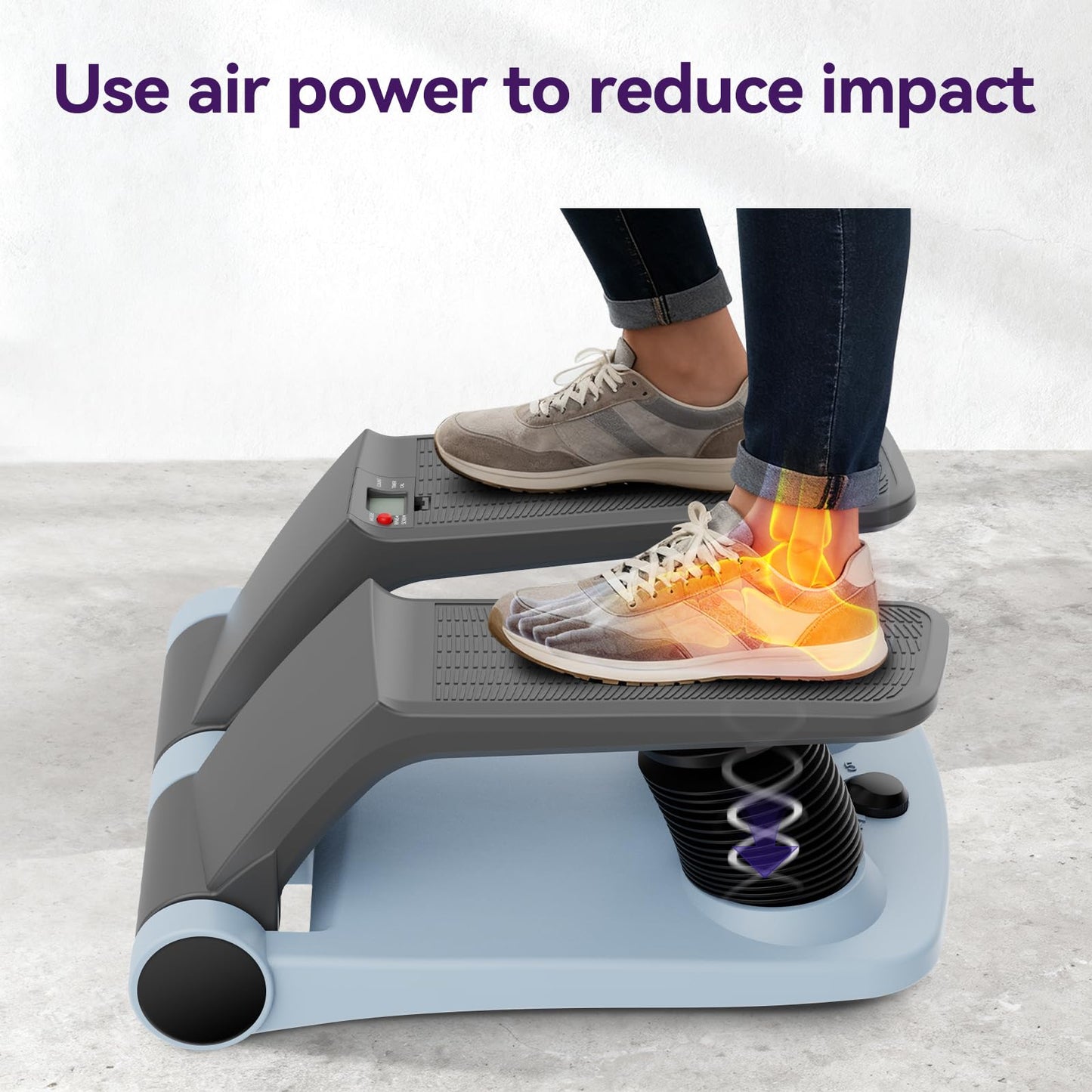 Air Stair Climber Stepper Machine with Adjustable Air Resistance & Resistance Bands, Anti-Slip Comfortable Foot Pedals, LCD Monitor for Home Cardio & Full Body Workout