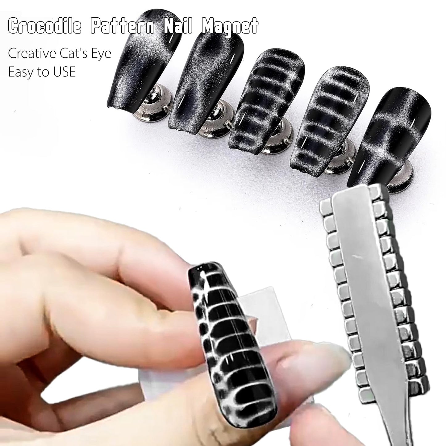 XEAOHESY 12 Pieces Cat Eye Magnet for Nails Rectangle Nail Magnet Square Nail Art Magnet with Crocodile Pattern Effect Powerful Manicure Magnetic Tool for Cat Eye Gel Nail Polish（0.39*0.19*0.12inch）