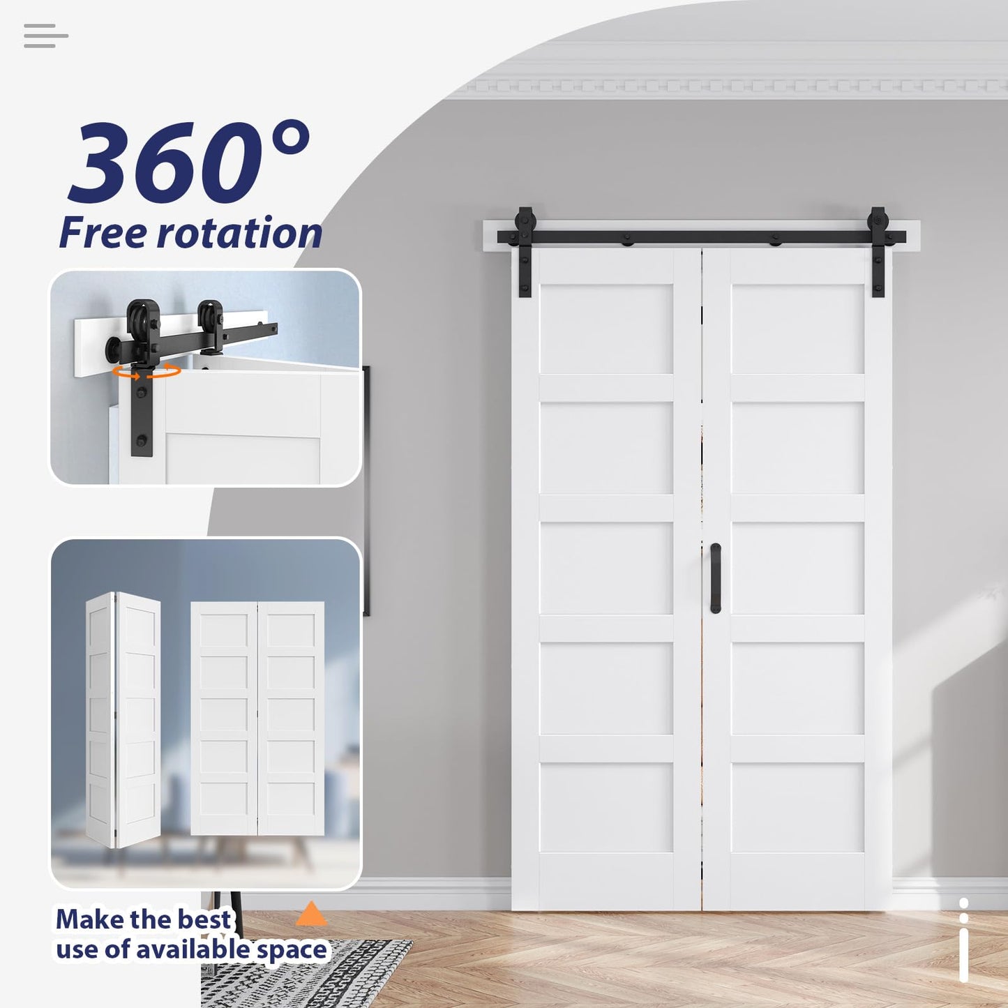 FREDBECK 48X84(Double 24x84) Bi-fold Barn Door Folding Doors White with 52" Hardware Kit,Interior Water-Proof PVC Surface for Closet,Assembly Required