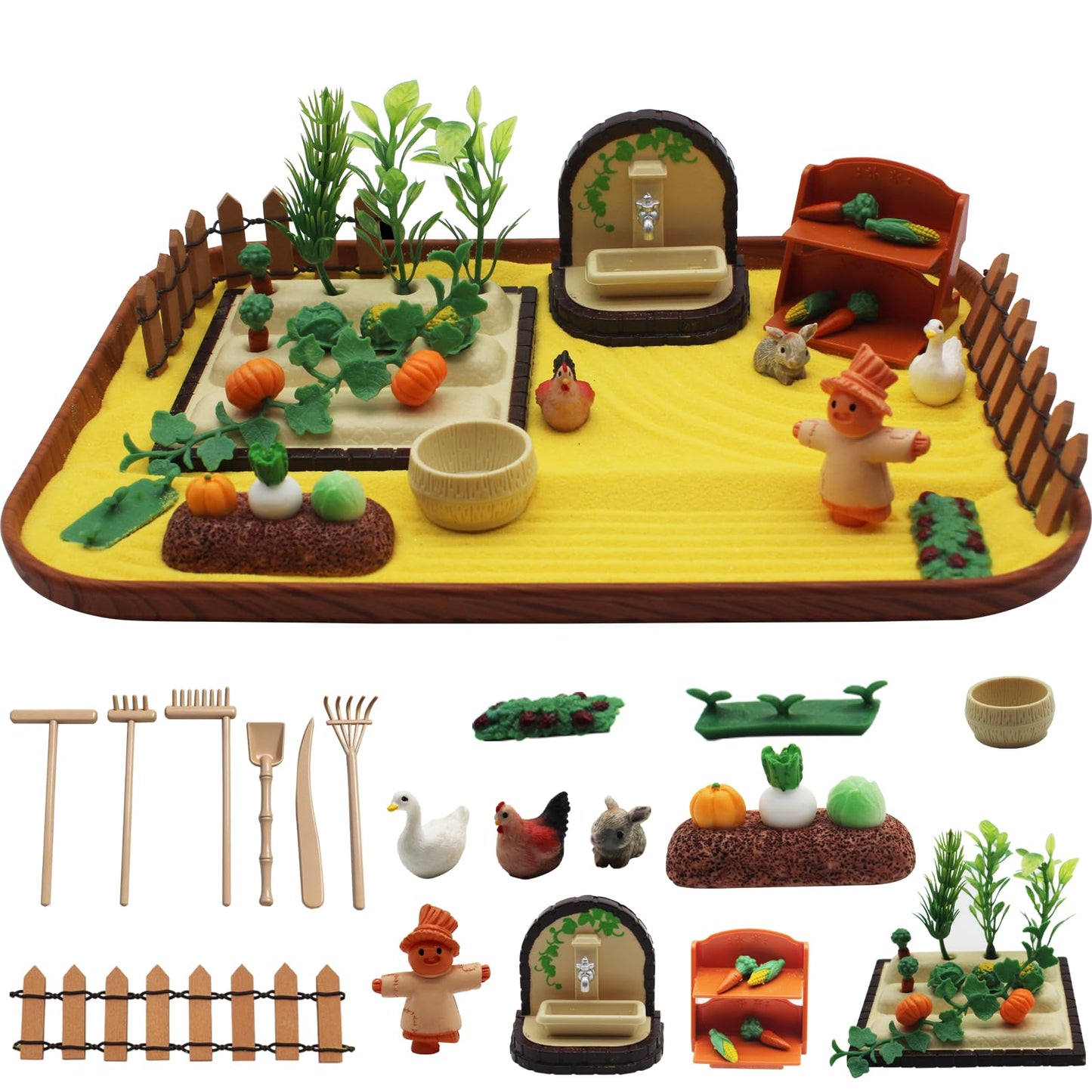 48pcs Zen Sand Garden for Desk,Mini Zen Garden,Vegetable Gardening Themed Sand Tray Therapy Kit with Tray & Rake,Office Stress Relief Toy