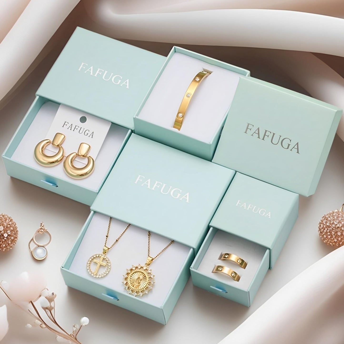 FAFUGA 18 K Silver Plated Love Bangle Bracelet Stack Cuff Jewelry for Women Jewelry Set for Women Gift with Box (style16)