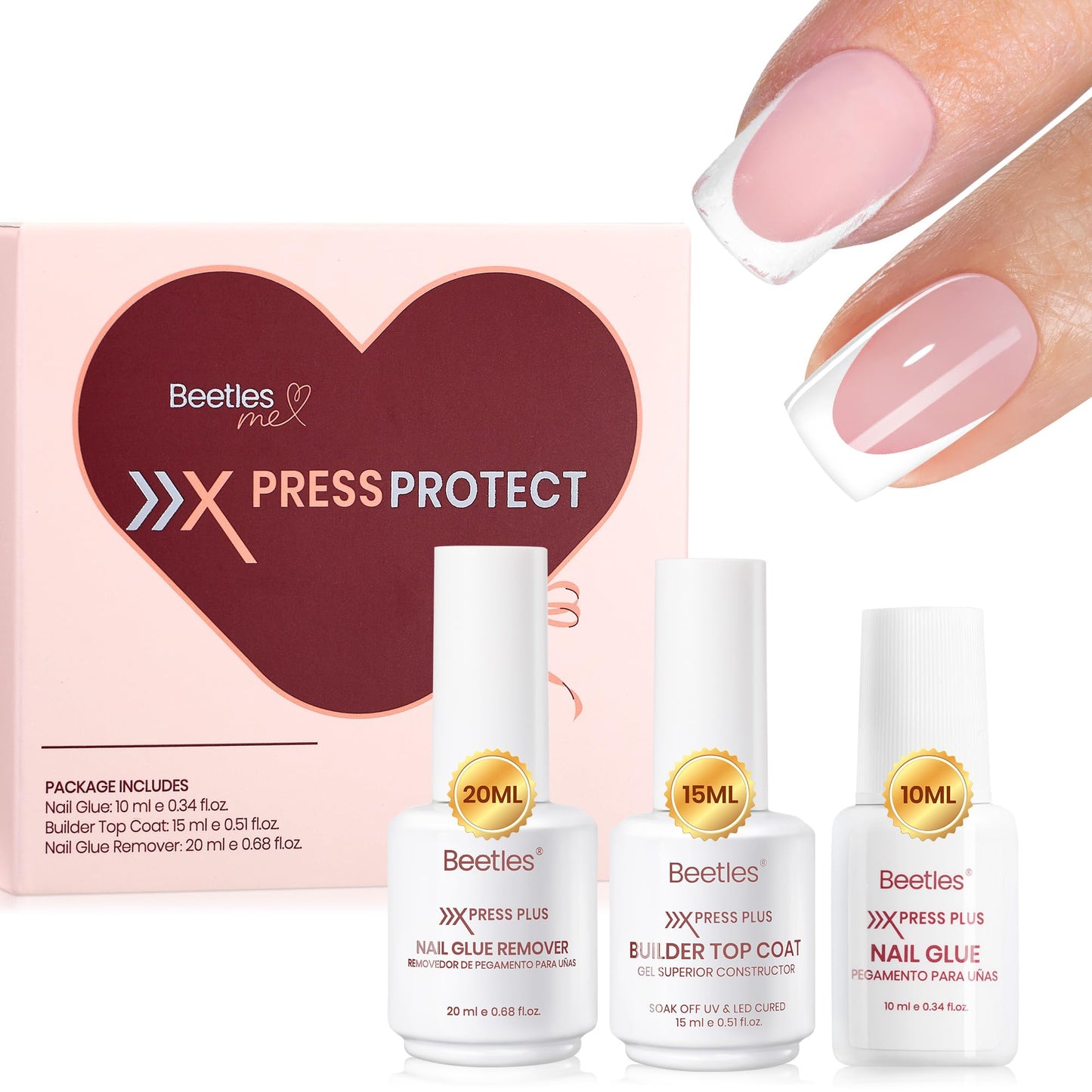 Beetles Fast Dry Nail Glue, Builder Top Coat & Remover Set, Strong Hold & High Shine for Press-On Nails and French Tips, DIY Gift for Women