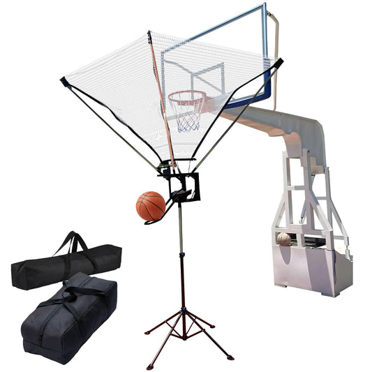 Upgraded Basketball Return Attachment, Adjustable Height Basketball Rebounder, Portable Shot Hoop Trainer with 180° Rotating Track, Rebounder Net Return System for Solo Play and Practice