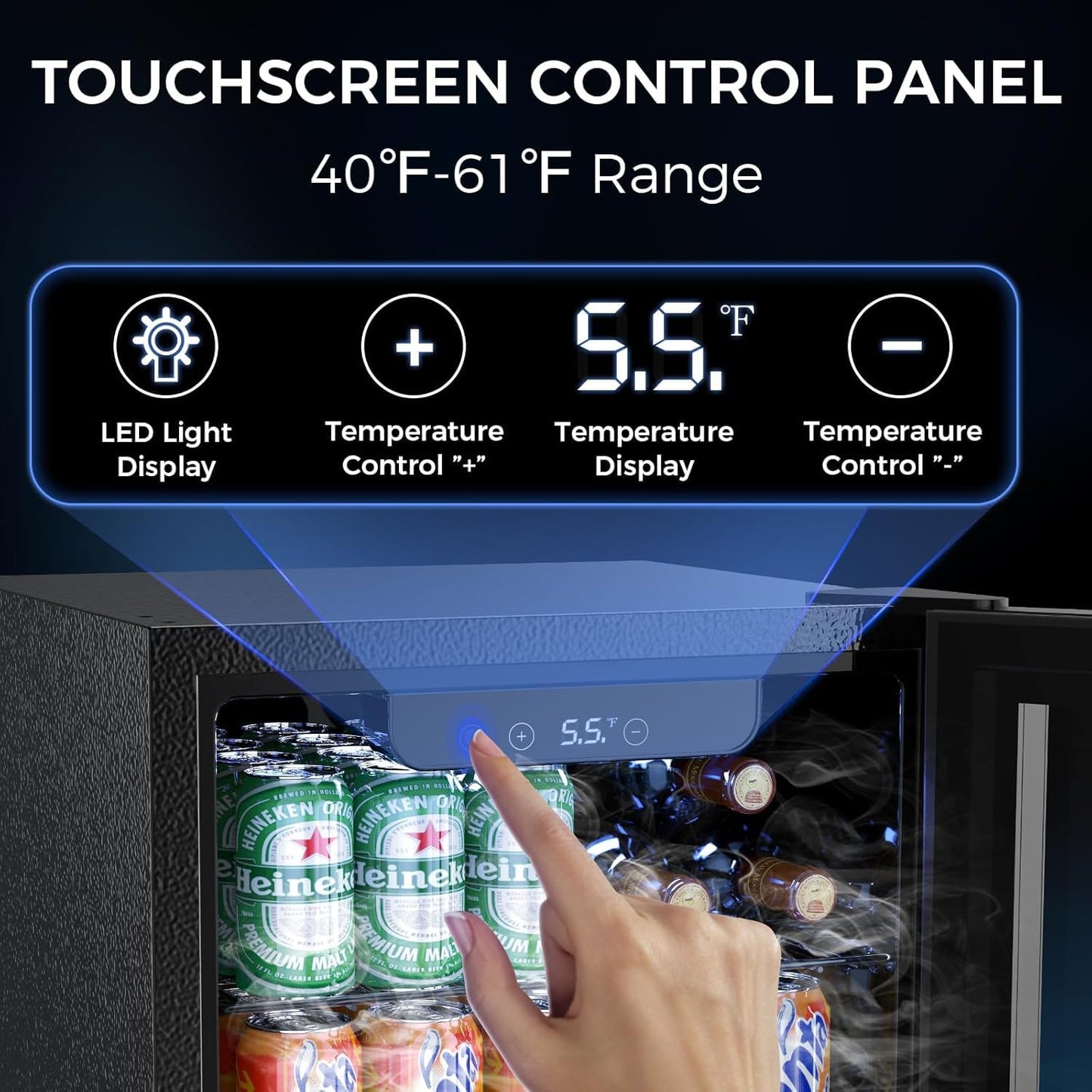 Electactic 1.7 Cu.ft Beverage Refrigerator Cooler, 68 Can Mini Fridge Glass Door with Adjustable Shelves, Digital Temperature Display, Freestanding Small Drink Fridge for Home, Office or Bar(Black)