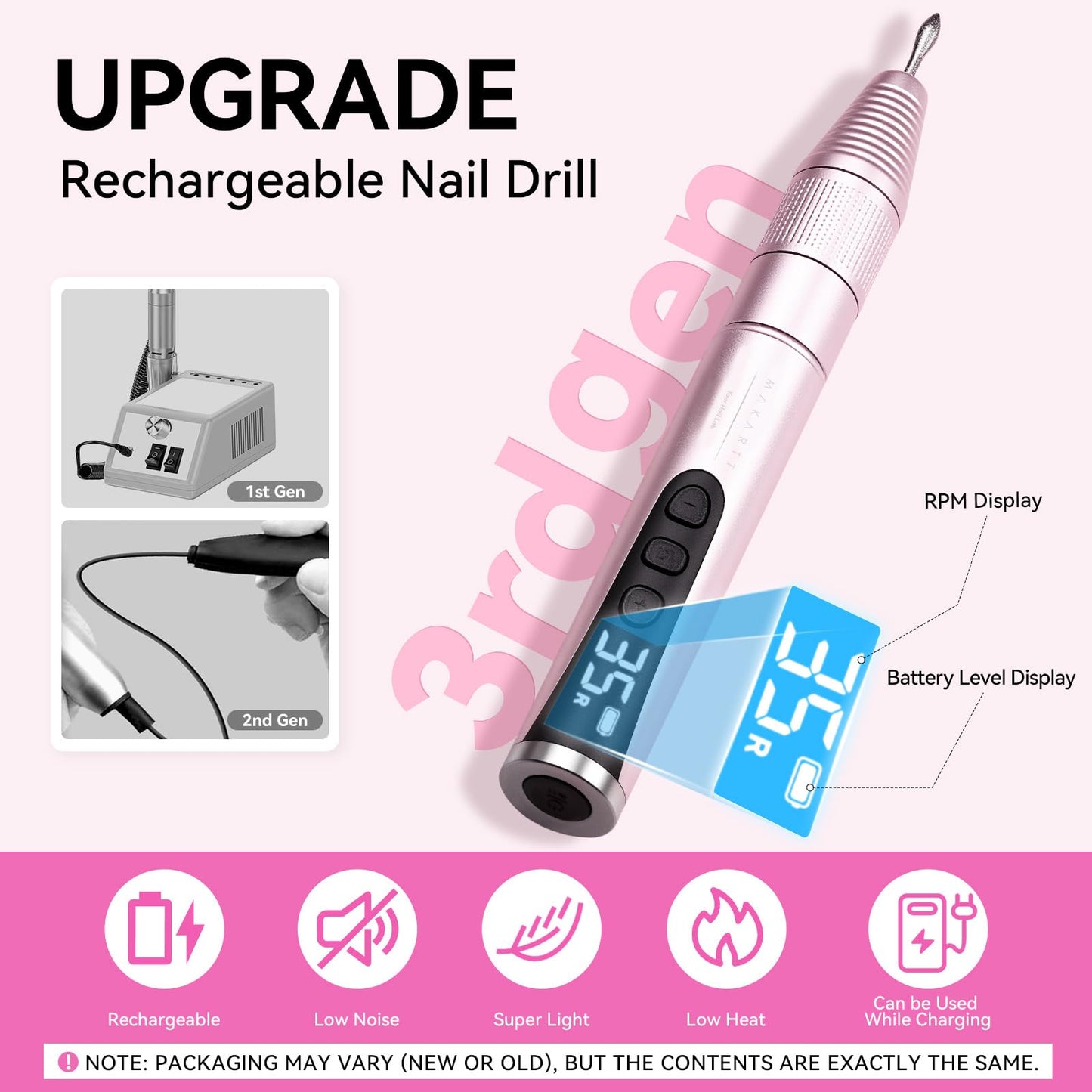 Makartt Electric Nail Drill – Rechargeable 35000 RPM Professional Efile, Cordless Nail Drill Machine Kit & Nail Machine for Acrylic Dip Powder Gel Polish,Quiet Lightweight Portable Tool for Salon Home
