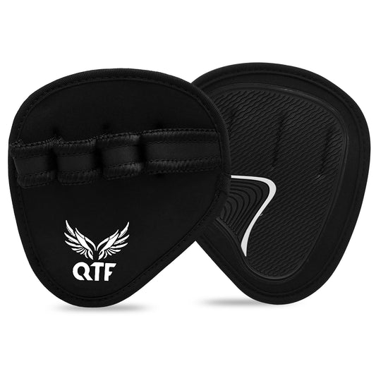 QTF Lifting Grips for Weightlifting Rubber Gloves Gym Palm Protector Grip Pads Replacement of Workout Gloves for Men & Women - Pads for Gym Weightlifting, & Pull Ups (Black/White)