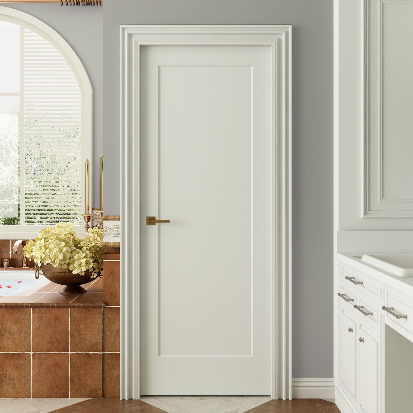 JUBEST 30"x80" 1-Panel Shaker Style White Primed Hollow Core Interior Molded Door Slab, NOT Pre-drilled and NOT Included Hardware, Pre-Assembled Interior Door for Pantry, Laundry, Closet