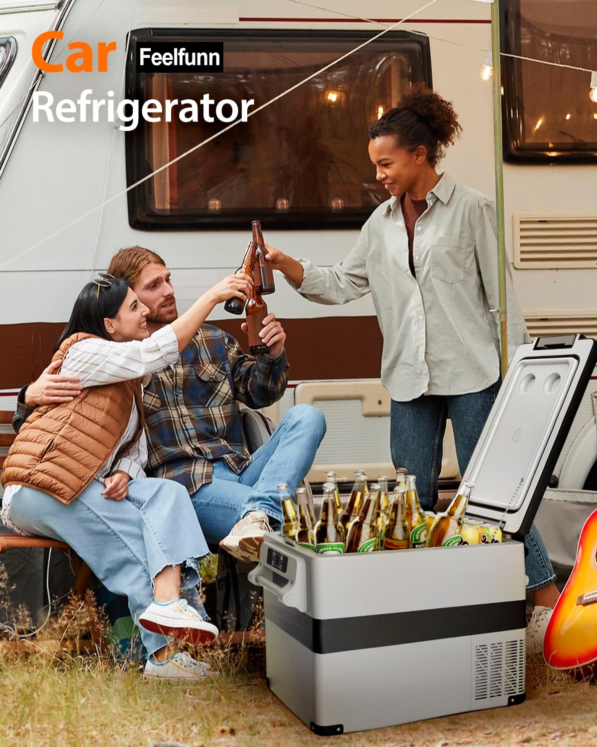 Feelfunn Car Fridge Portable 12V Refrigerator - 48 Quart(45L) Electric Cooler with AC/DC for Truck Van RV Camper SUV, Car Refrigerator Freezer for Camping Boat Travel, APP Control, -4~68°F