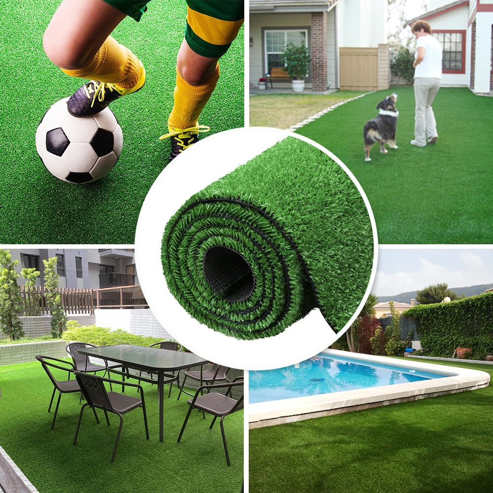 SUWUYUE Fake Grass Artificial Turf, 6FT x 15FT 0.4 inch Pile Height Synthetic Garden Grass Lawn Rug Soft Astroturf Mat for Pets, Drainage Holes Faux Grass Carpet for Party Wedding