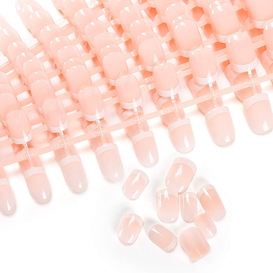 LIARTY 240 Pcs Natural French Short False Nails 12 Size Acrylic Full Cover Nails with Simple Case Press on(240Pcs)