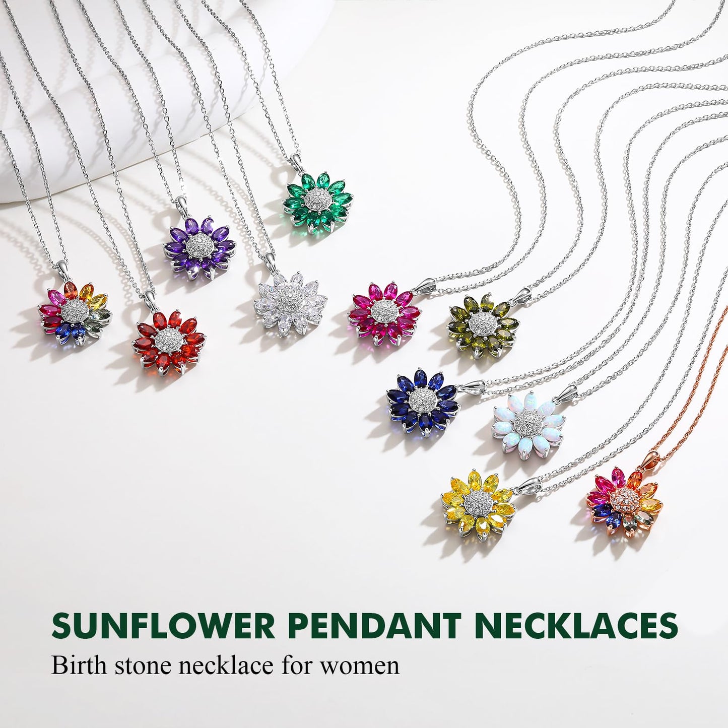 RANDES Sunflower Necklaces for Women 925 Sterling Silver Dainty Blue Sapphire Flower Necklace September Birthstone Necklace
