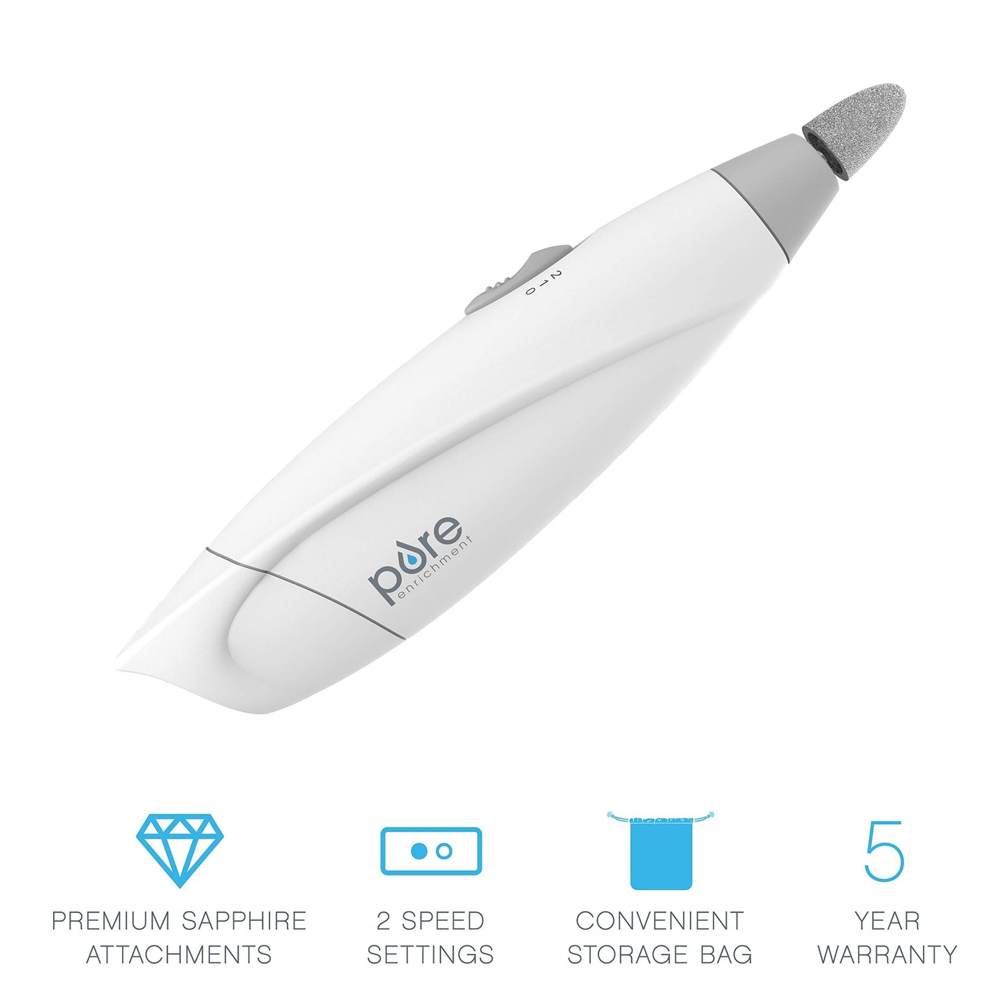 Pure Enrichment PureNails Express Cordless Manicure and Pedicure System - Portable, Battery-Powered Nail File with 5 Interchangeable Attachments, 2 Speeds and Storage Bag - Ideal for Travel & Home