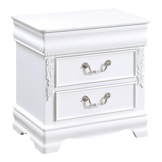 Furniture of America Lyoth Solid Wood 2-Drawer Nightstand with USB Charger, Felt-Lined Top Storage Bedside Table and Nickel Hanging Pulls, No Assembly for Bedroom, Guest Room, White